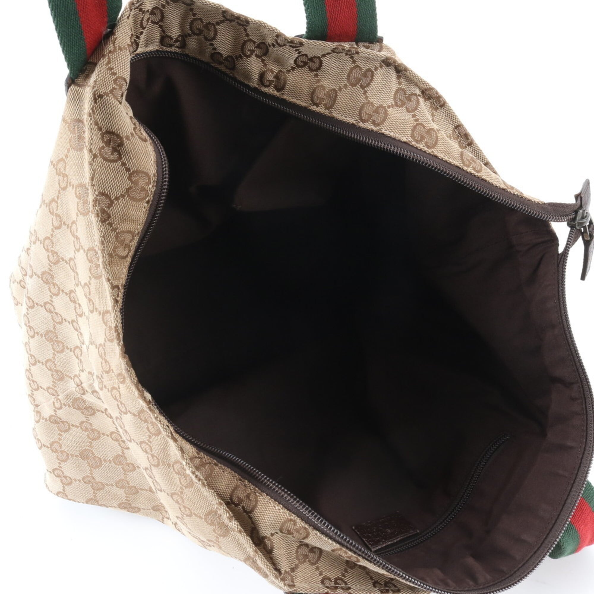 Gucci Sherry Line Beige Brown Leather Canvas Handbag Tote Bag (Pre-Owned)