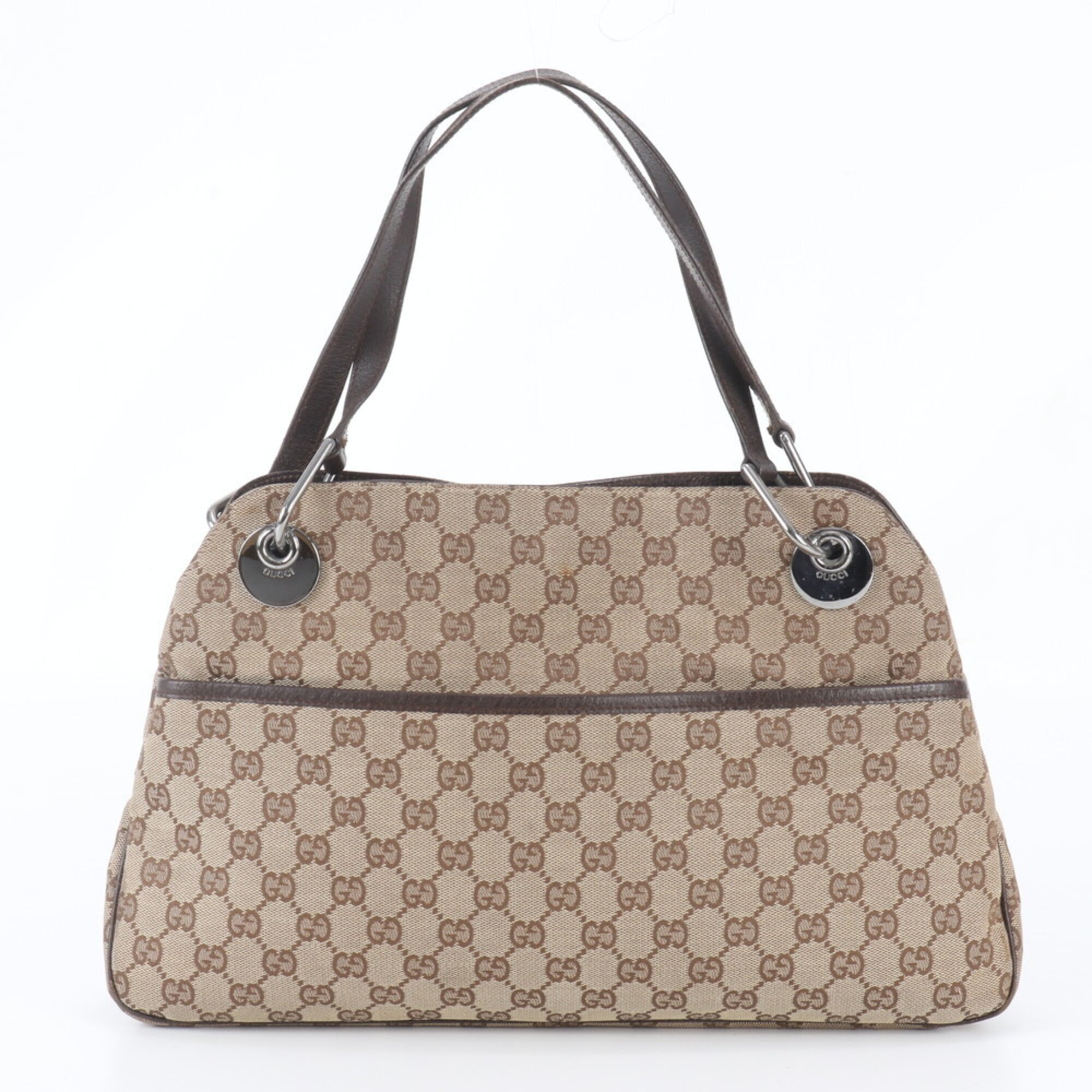 Gucci Brown Leather Canvas Handbag Shoulder Bag Tote Bag (Pre-Owned)