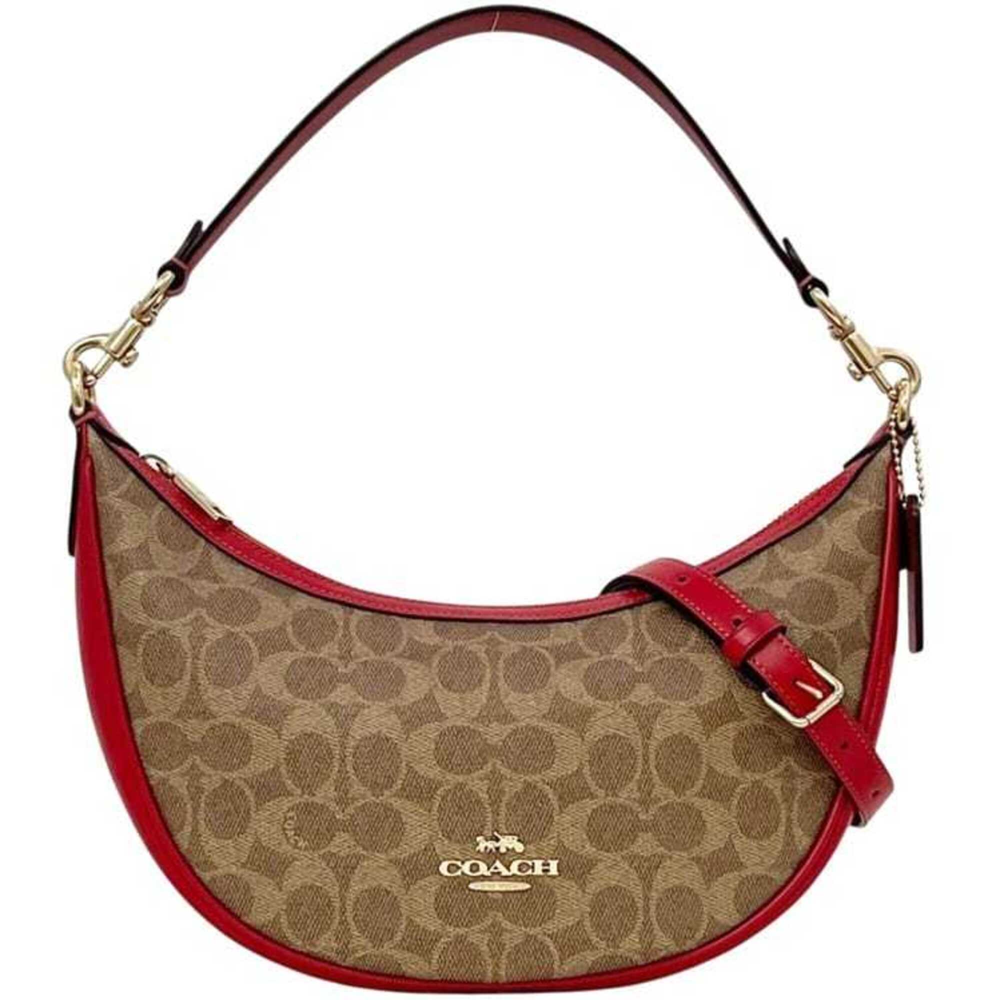 Coach Beige Red Color Pvc Leather Shoulder Bag (Pre-Owned)