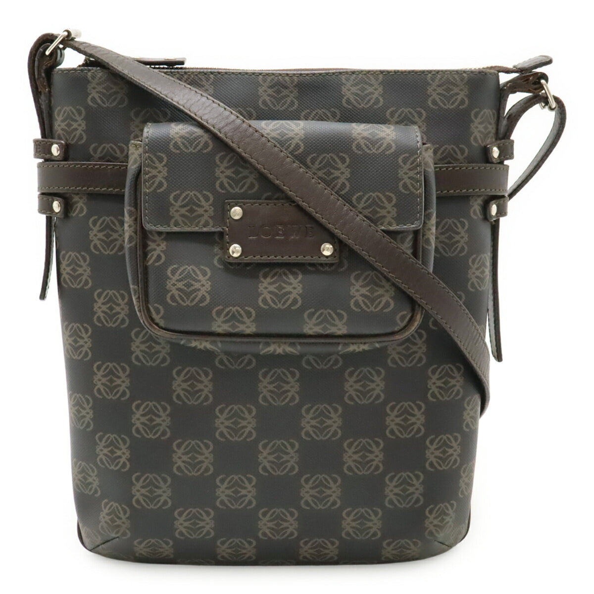 Loewe Black Dark Brown Coated Canvas Leather Shoulder Bag (Pre-Owned)