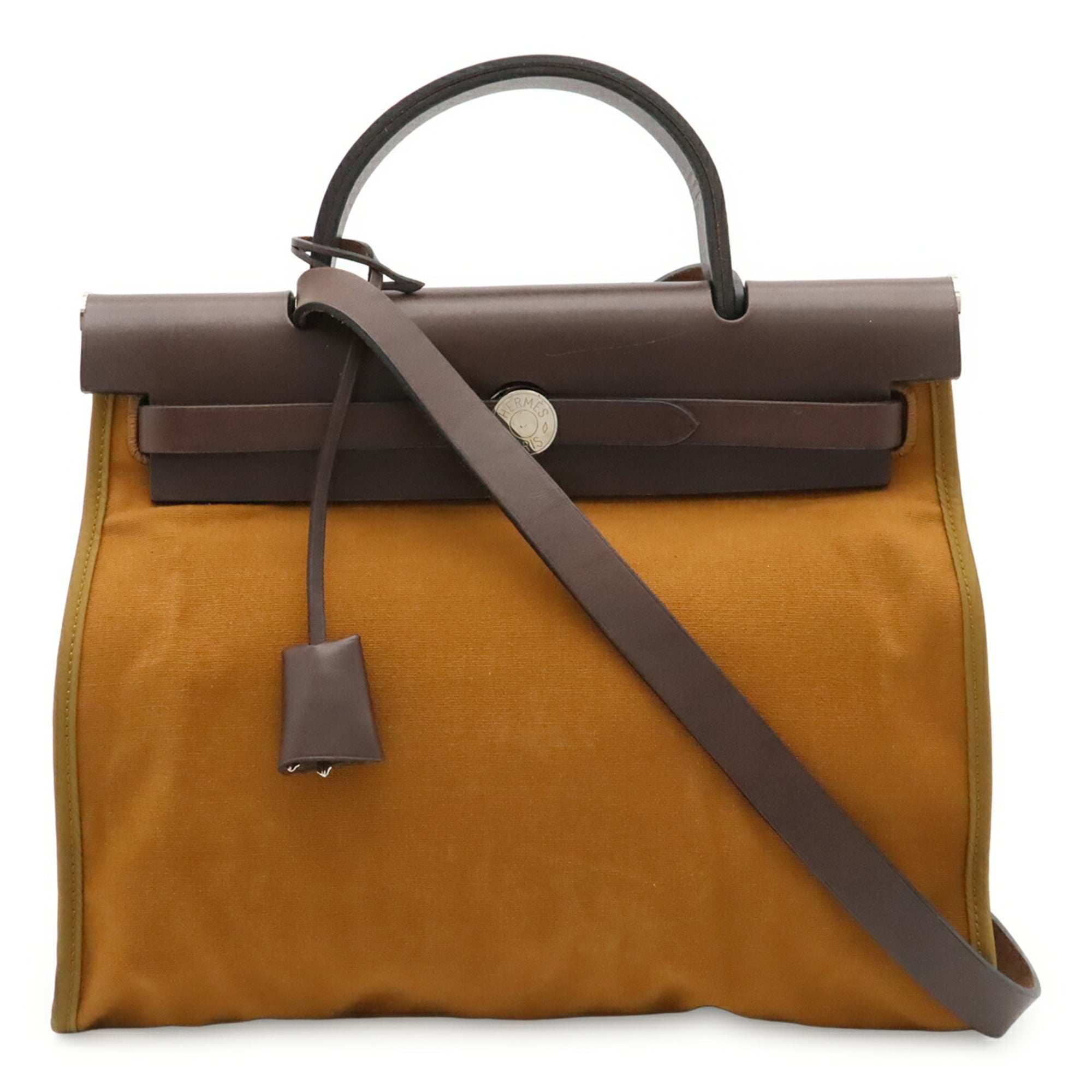 Hermes Dark Brown Light Brown Toile Officier Handbag Pouch Shoulder Bag (Pre-Owned)