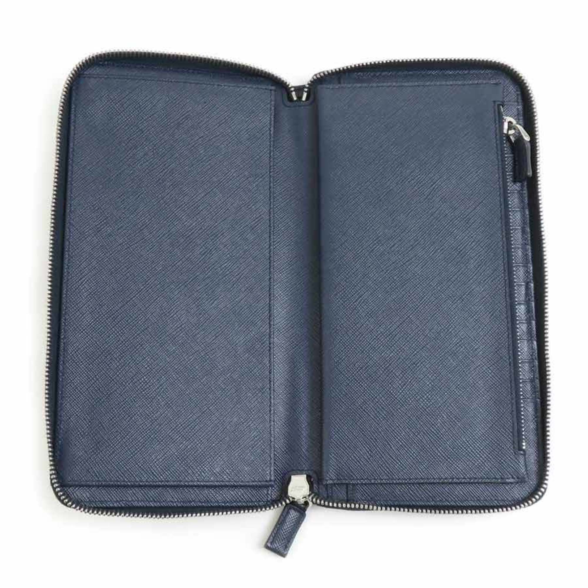 Prada Navy Leather Long Wallet (Bi-Fold) (Pre-Owned)