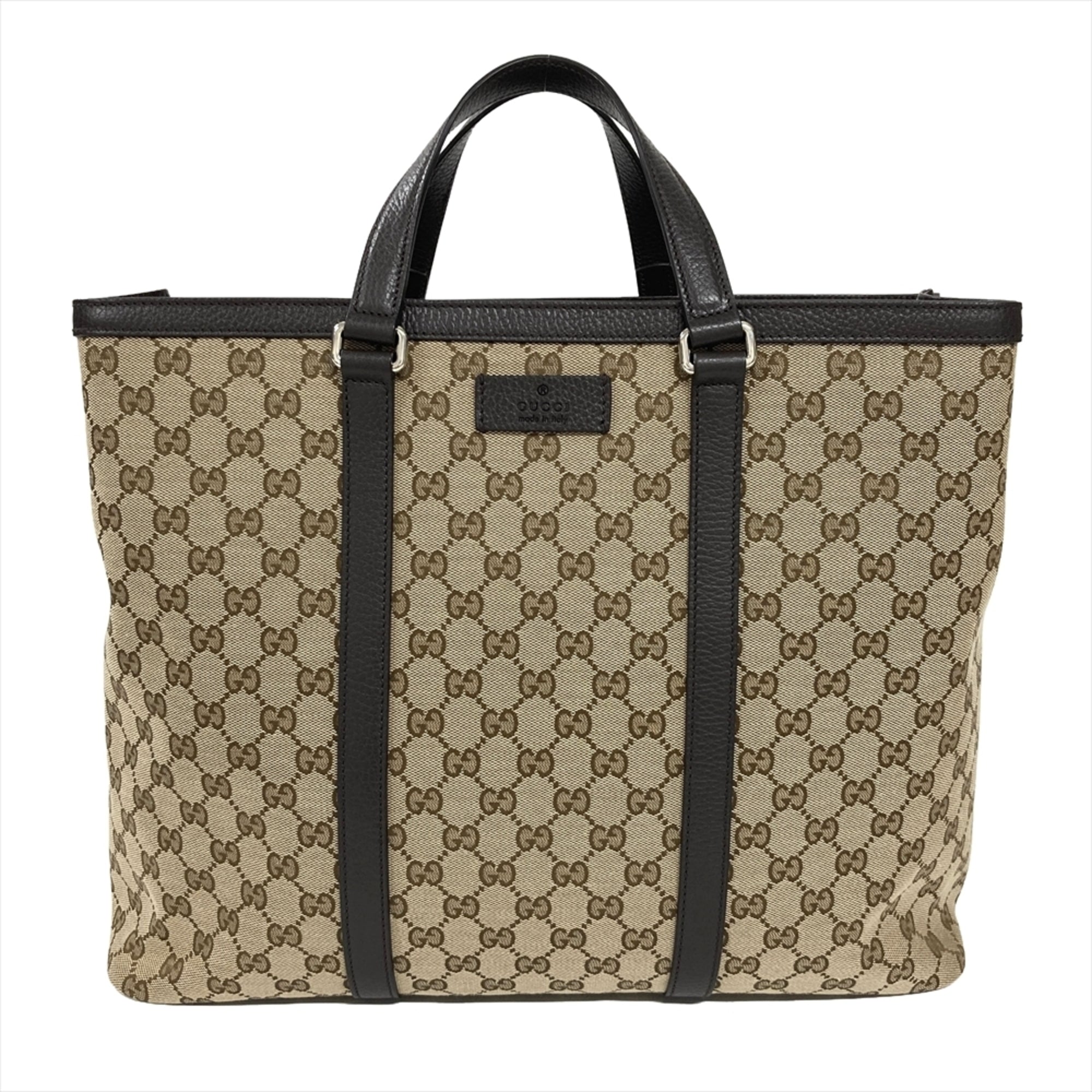 Gucci Beige Gg Canvas Leather Tote Bag (Pre-Owned)