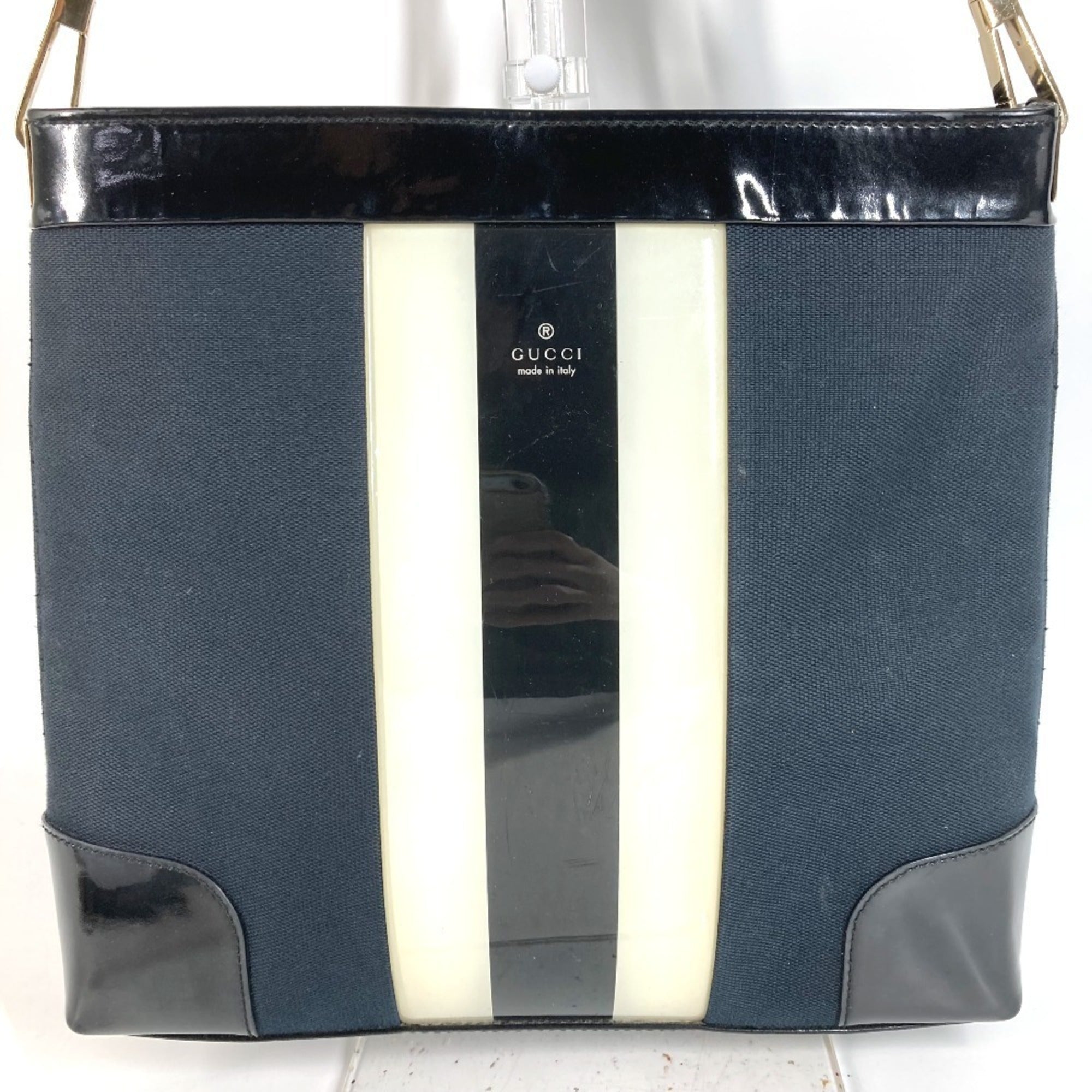 Gucci Black White Canvas Shoulder Bag Tote Bag (Pre-Owned)