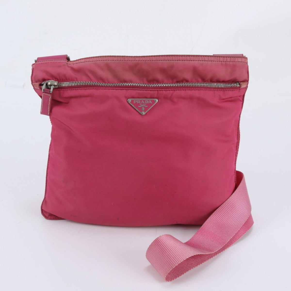 Prada Pink Leather Nylon Crossbody Bag Shoulder Bag (Pre-Owned)