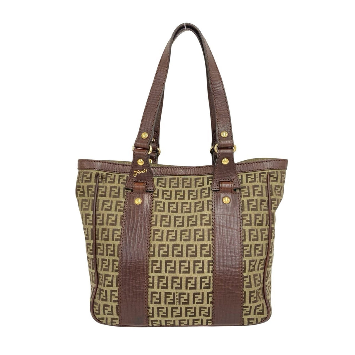 Fendi Brown Canvas Leather Handbag Tote Bag (Pre-Owned)