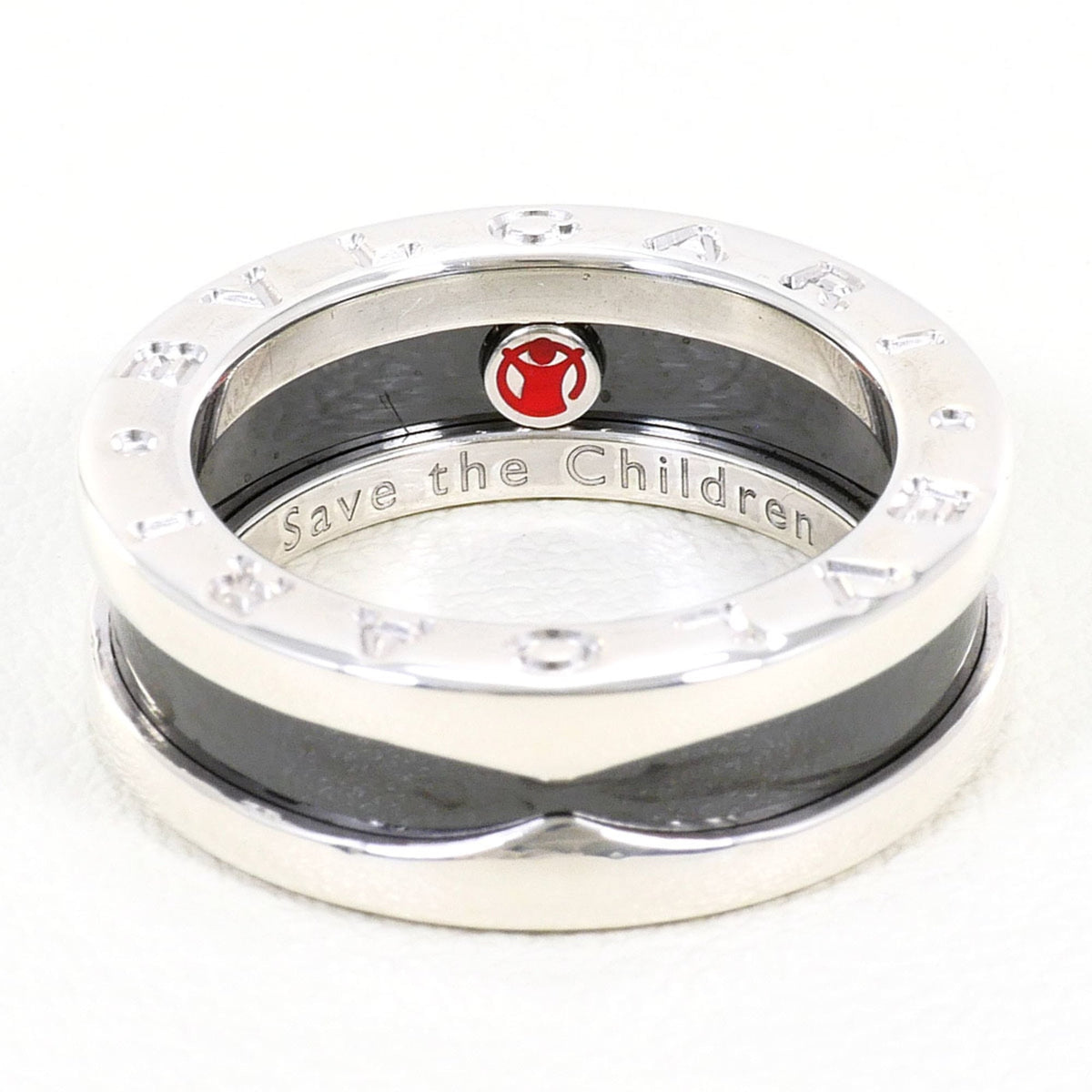 Bvlgari Silver Black Ceramic Silver 925 Band Ring (Pre-Owned)
