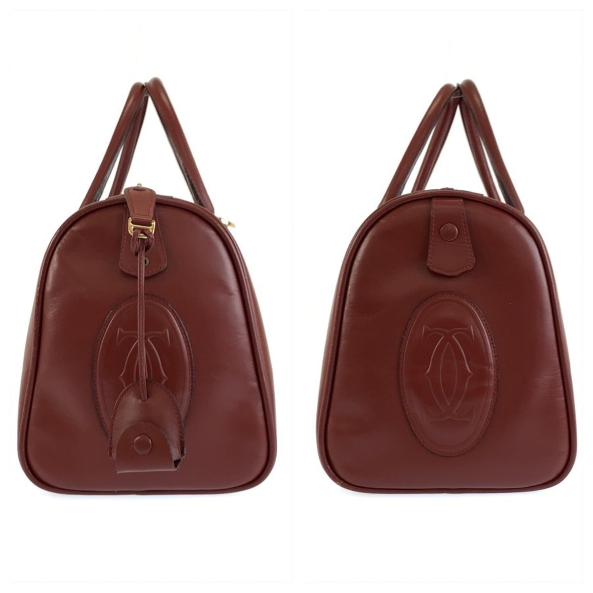 Cartier Wine Red Leather Boston Bag Handbag (Pre-Owned)