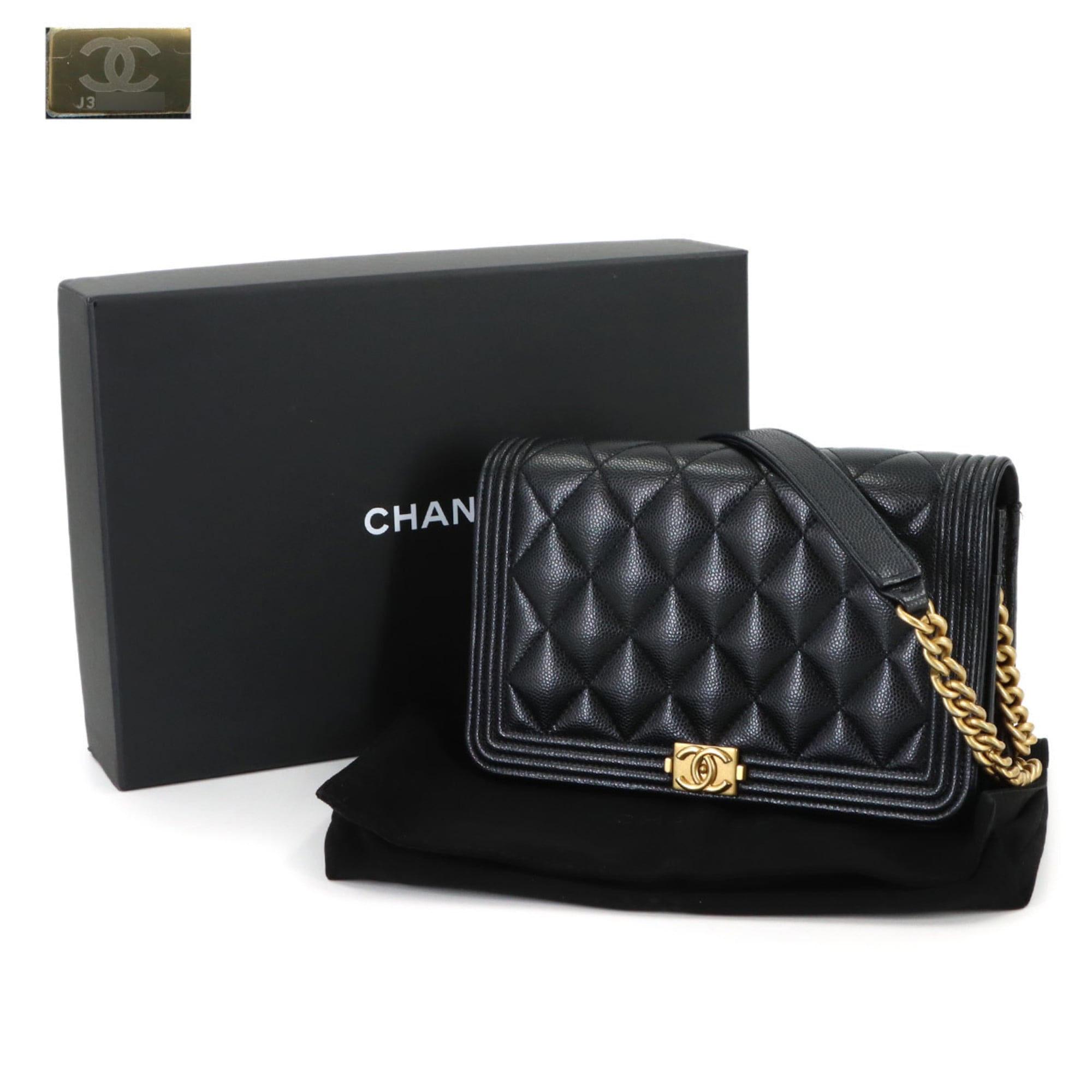 Chanel Black Grained Calfskin Chain/Shoulder Wallet (Pre-Owned)