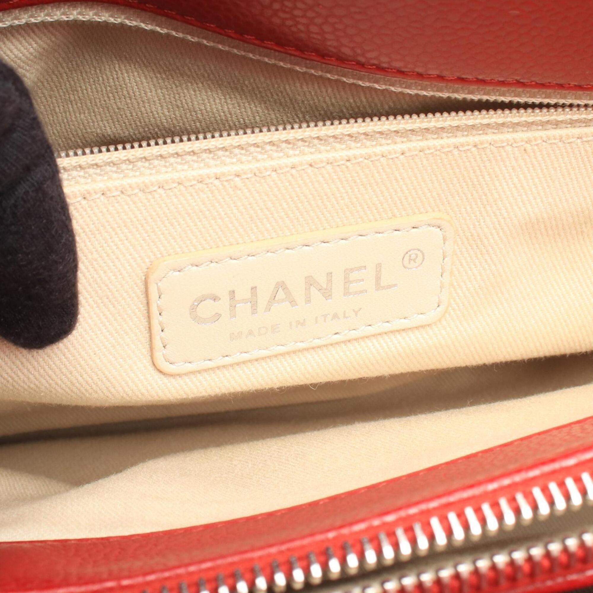 Chanel Red Color Grained Calfskin Handbag Tote Bag (Pre-Owned)