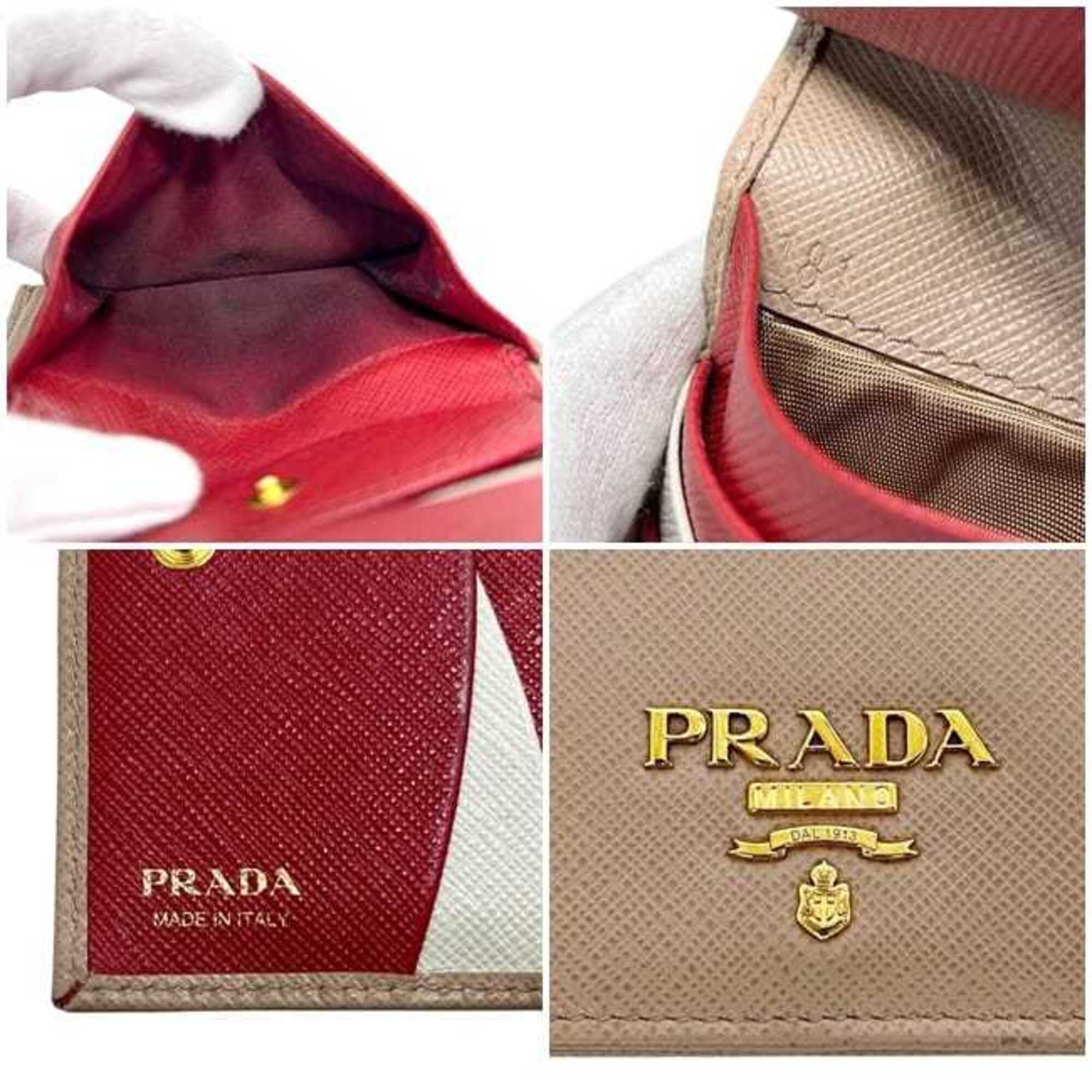 Prada Saffiano Beige Leather Wallet (Bi-Fold) (Pre-Owned)