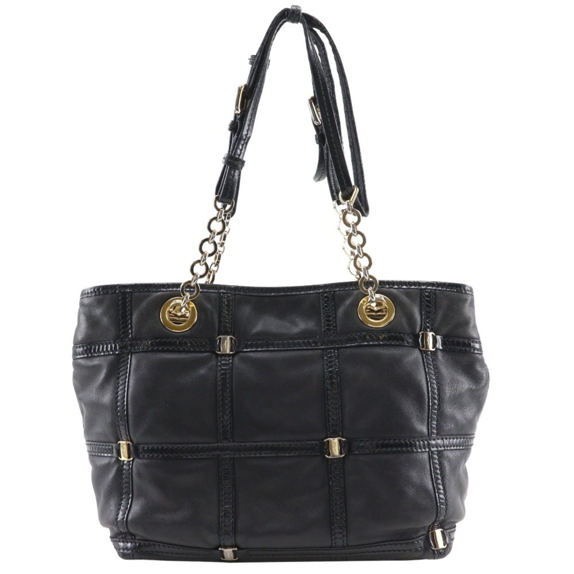 Salvatore Ferragamo Vara Black Leather Tote Bag (Pre-Owned)