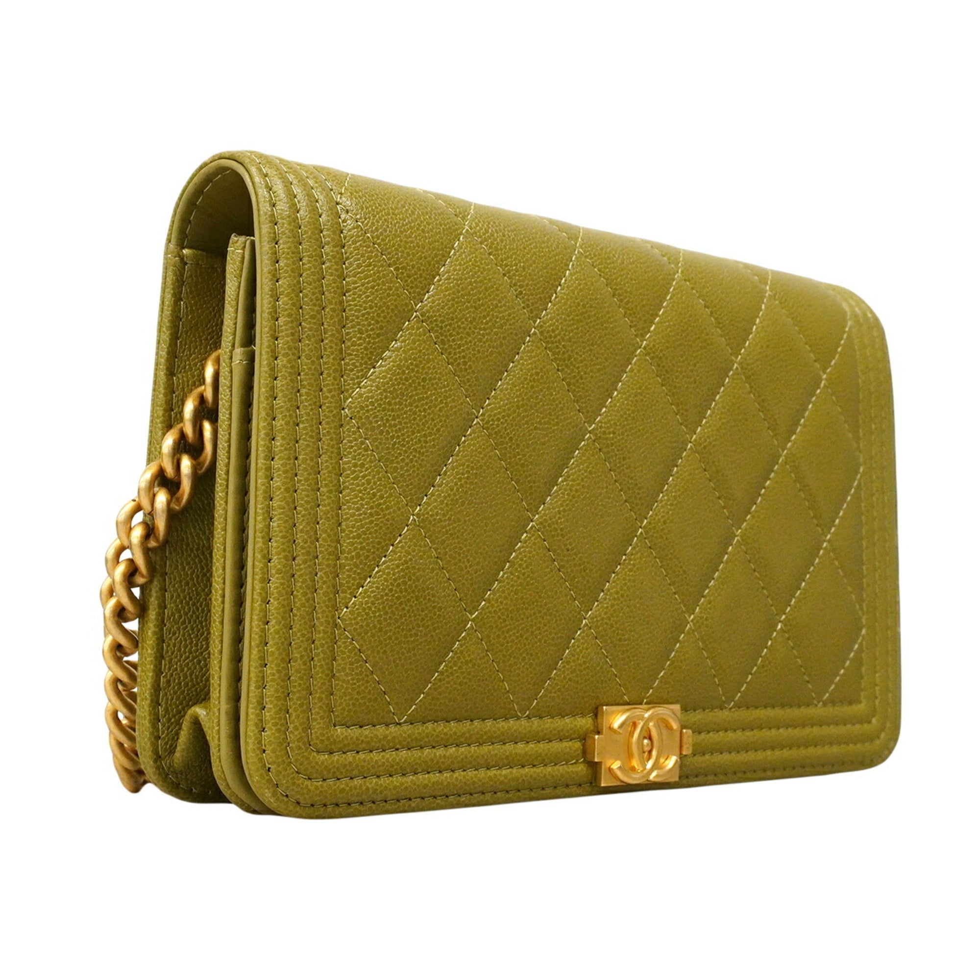 Chanel Khaki Grained Calfskin Chain/Shoulder Wallet (Pre-Owned)