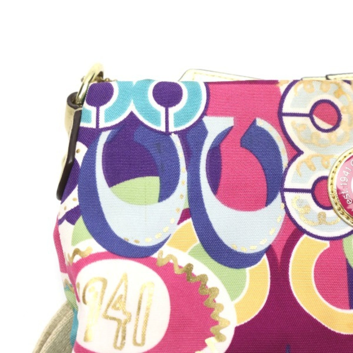 Coach Signature Multi-Color Canvas Leather Shoulder Bag (Pre-Owned)