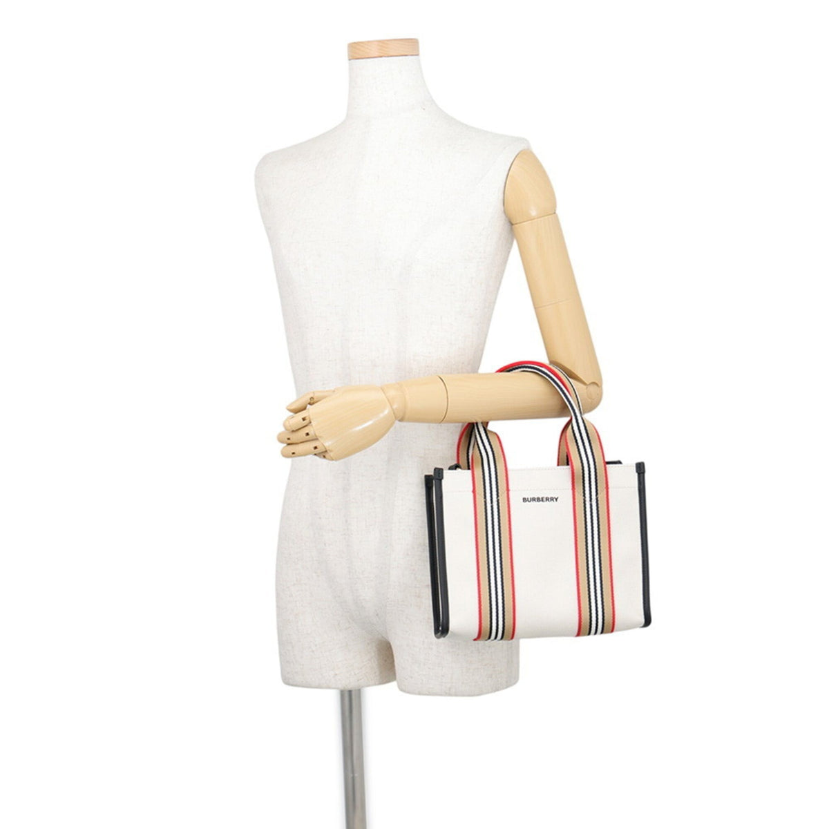 Burberry Beige Black Brown Red Color Canvas Leather Handbag Tote Bag (Pre-Owned)