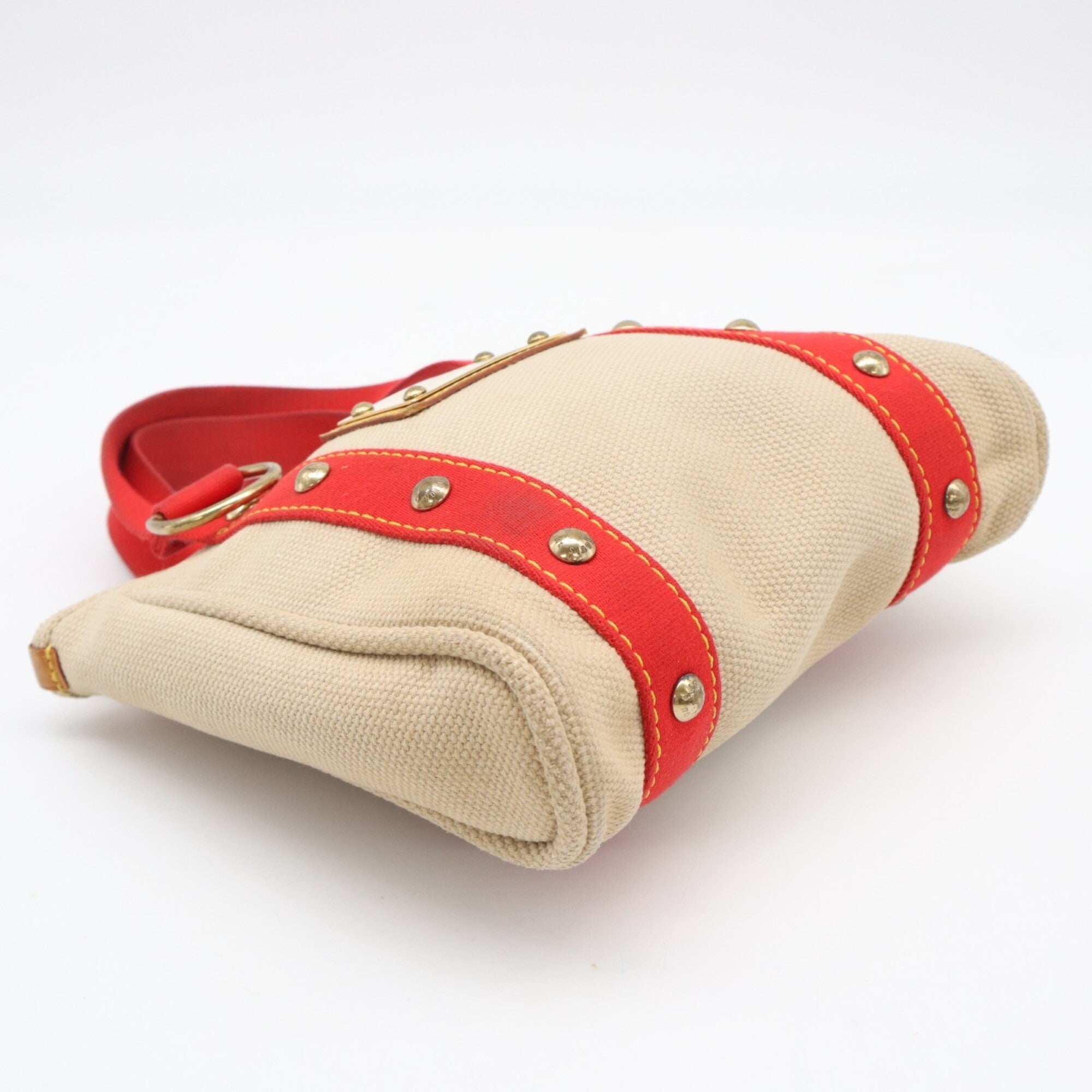Louis Vuitton Beige Red Color Canvas Handbag (Pre-Owned)