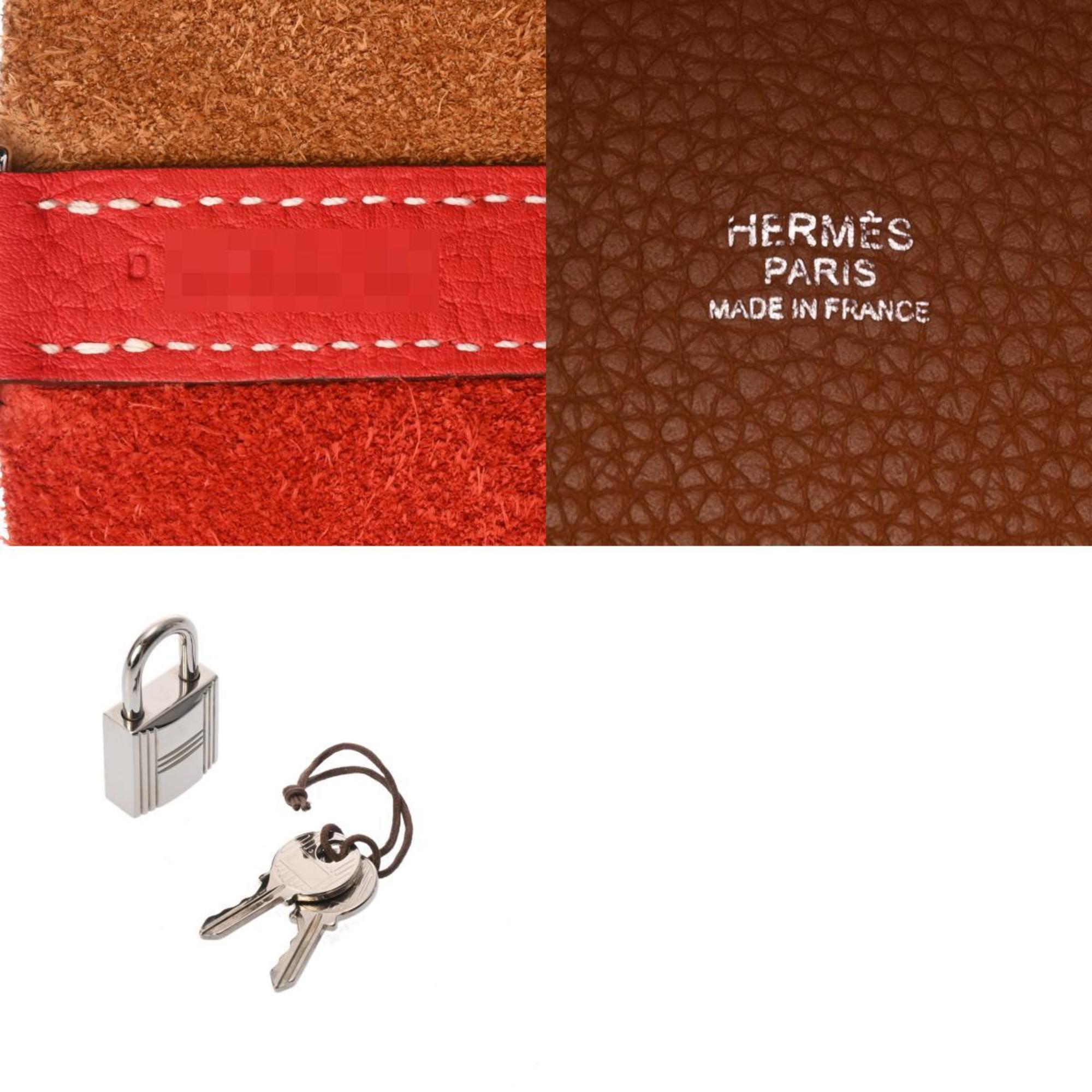 Hermes Gold Red Color Taurillon Clemence Leather Handbag (Pre-Owned)