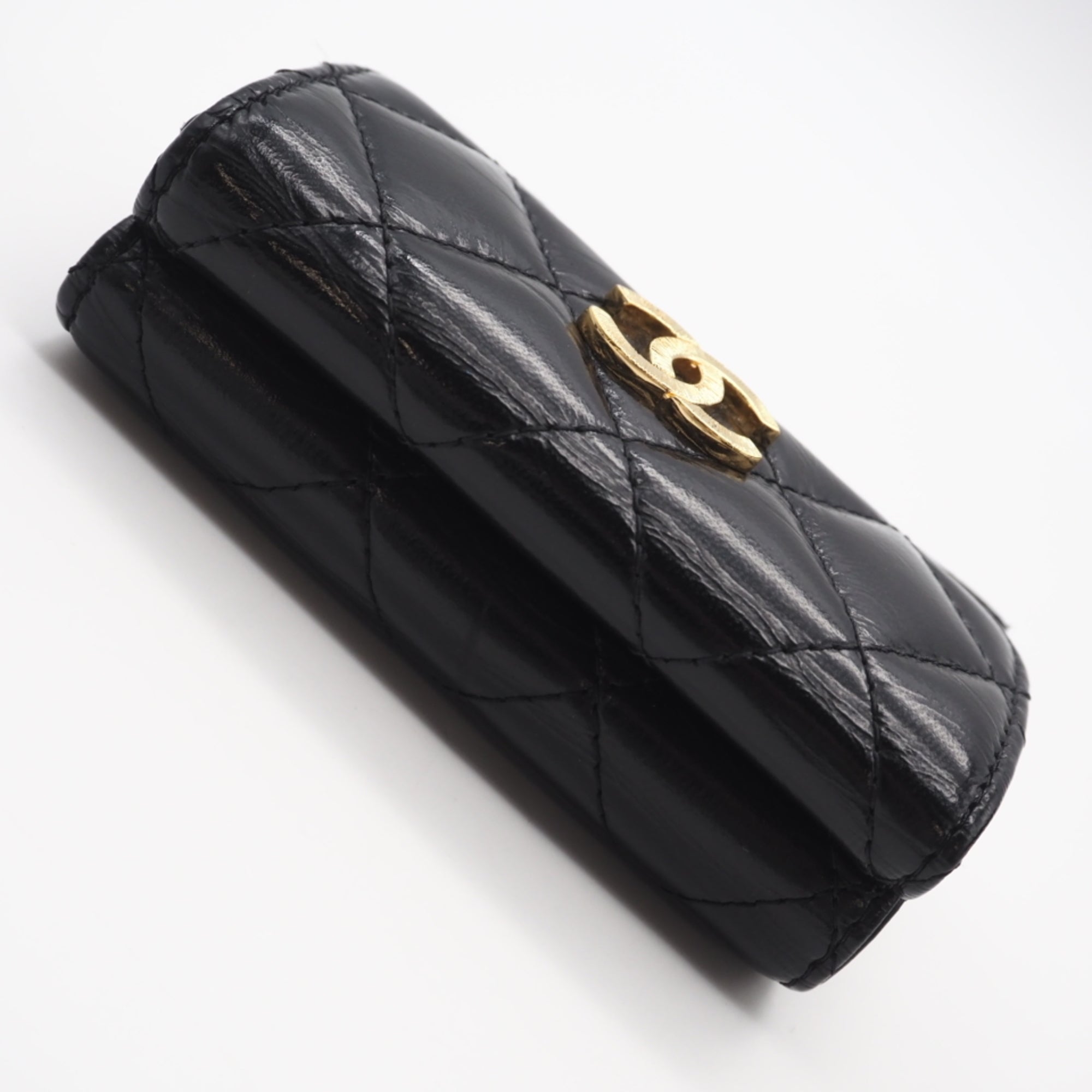 Chanel Matelasse Gold Black Leather Wallet (Tri-Fold) (Pre-Owned)