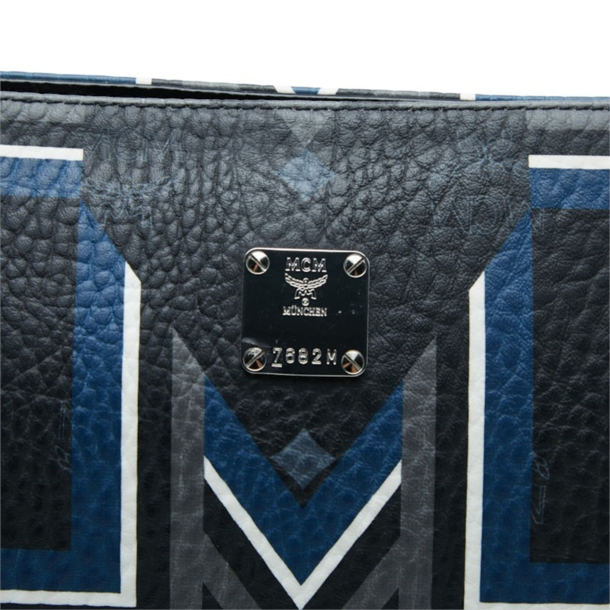 Mcm Black Blue Gray Leather Clutch Bag (Pre-Owned)