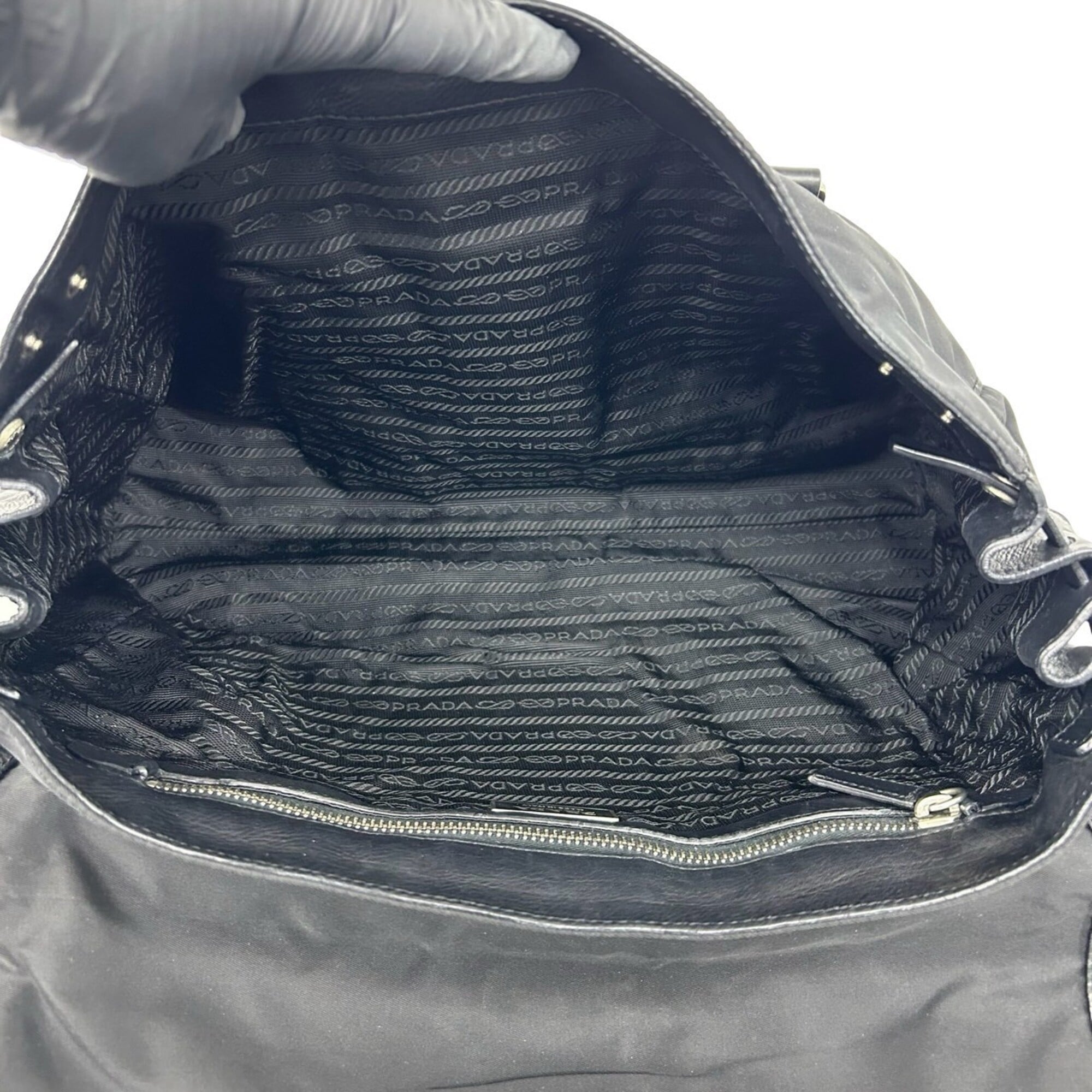 Prada Black Nylon Leather Shoulder Bag Tote Bag (Pre-Owned)