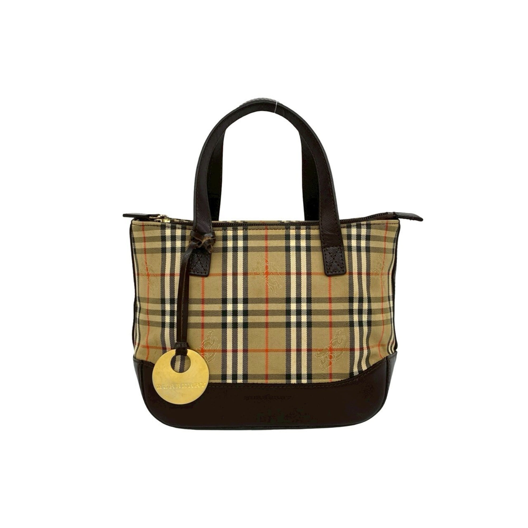 Burberry Beige Brown Canvas Leather Handbag Tote Bag (Pre-Owned)