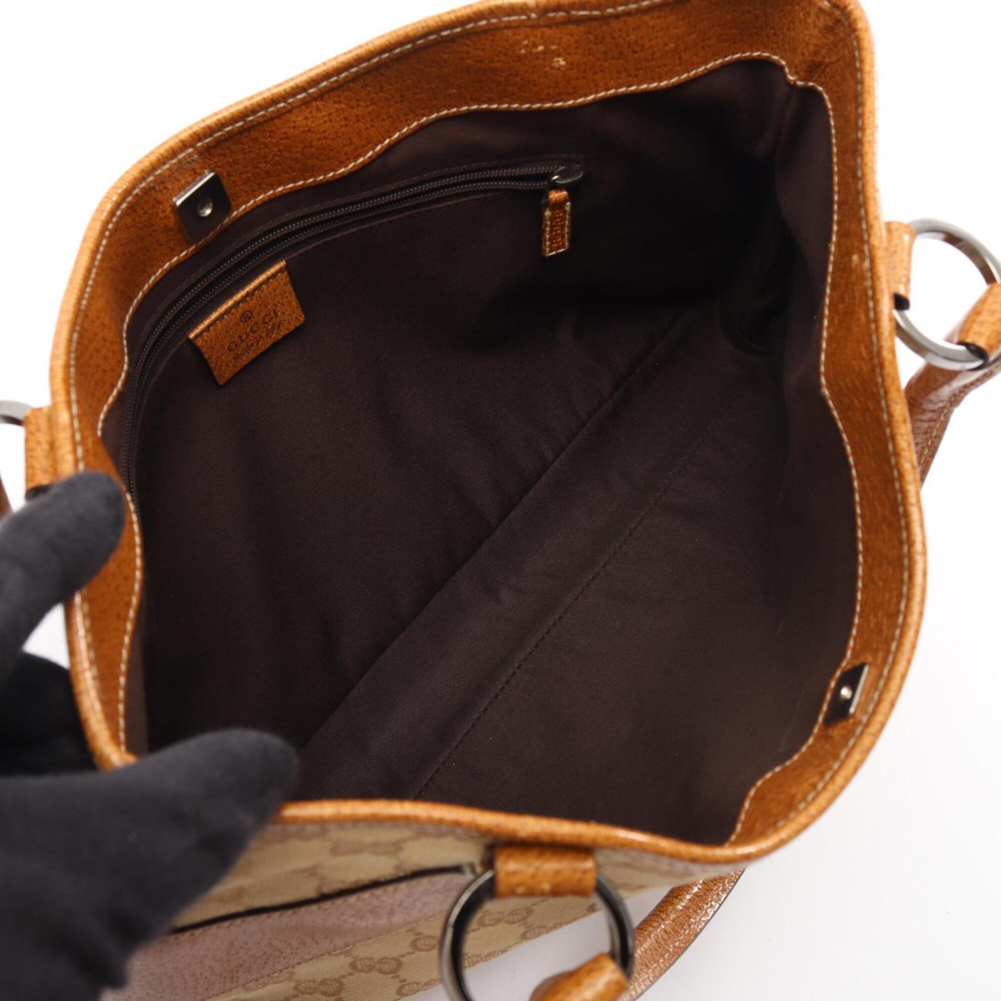 Gucci Beige Brown Canvas Leather Handbag Tote Bag (Pre-Owned)