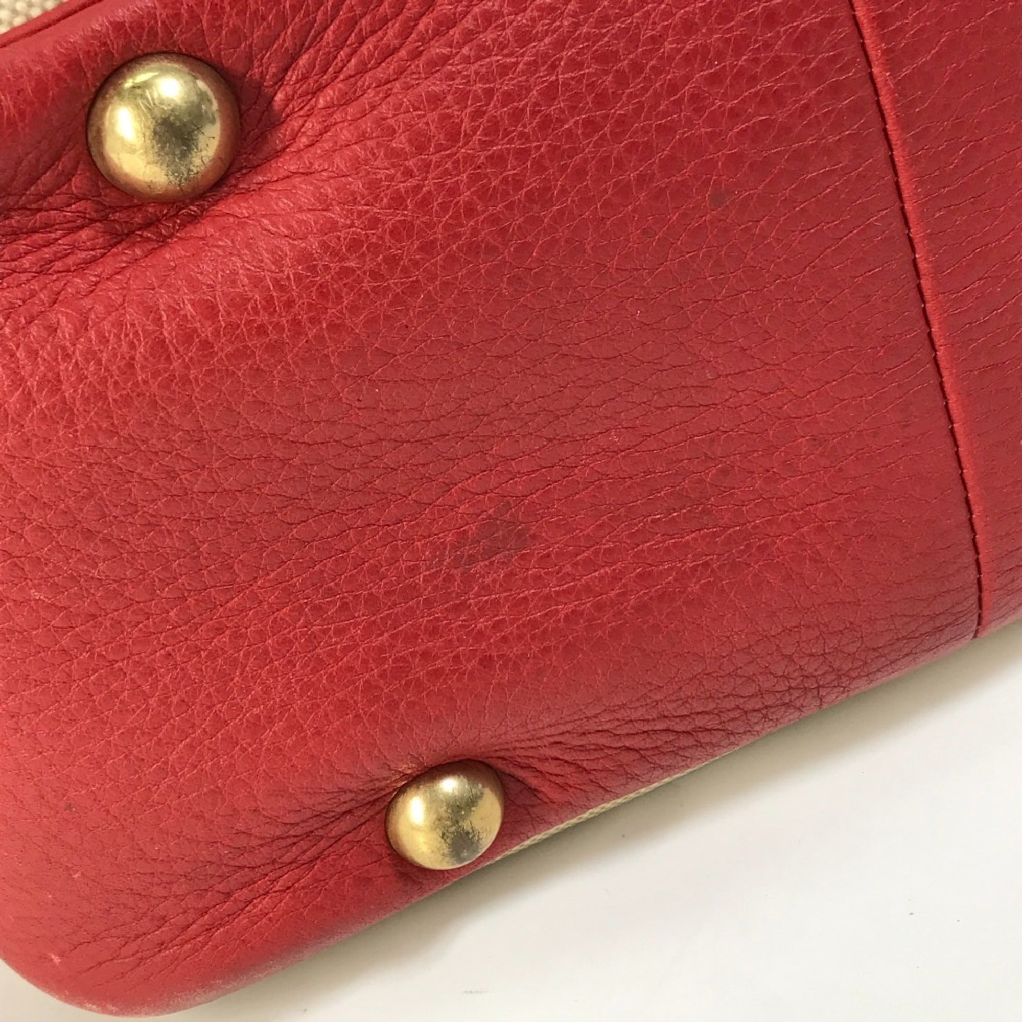 Hermes Beige Red Color Toile H Leather Shoulder Bag (Pre-Owned)