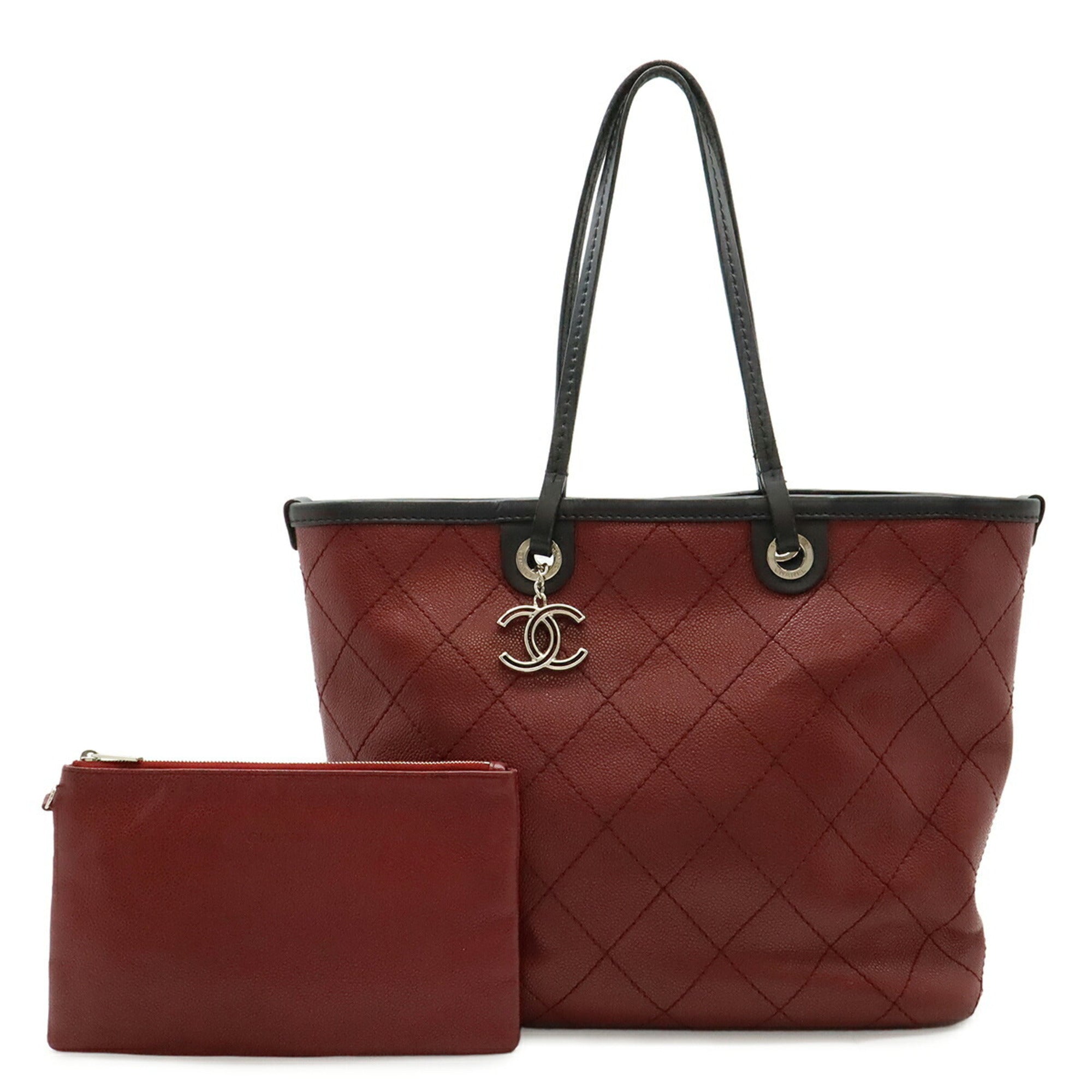 Chanel Black Bordeaux Grained Calfskin Shoulder Bag Tote Bag (Pre-Owned)