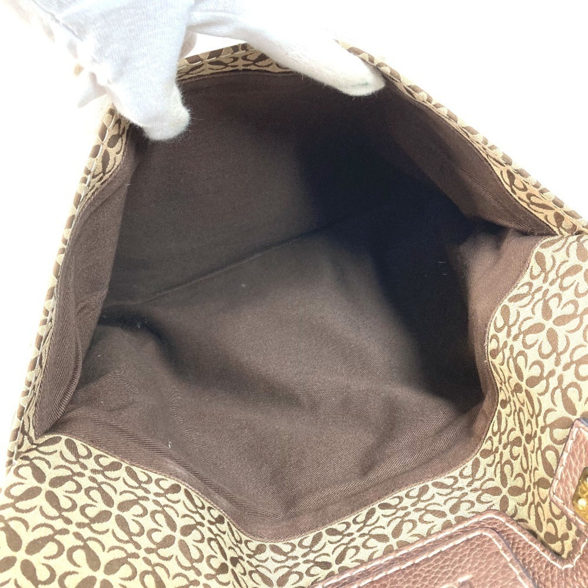 Loewe Brown Leather Canvas Shoulder Bag Tote Bag (Pre-Owned)