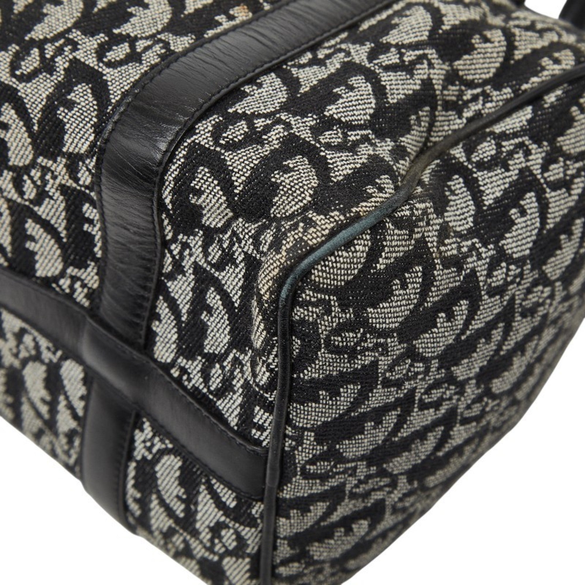 Christian Dior Beige Black Canvas Leather Boston Bag Handbag (Pre-Owned)