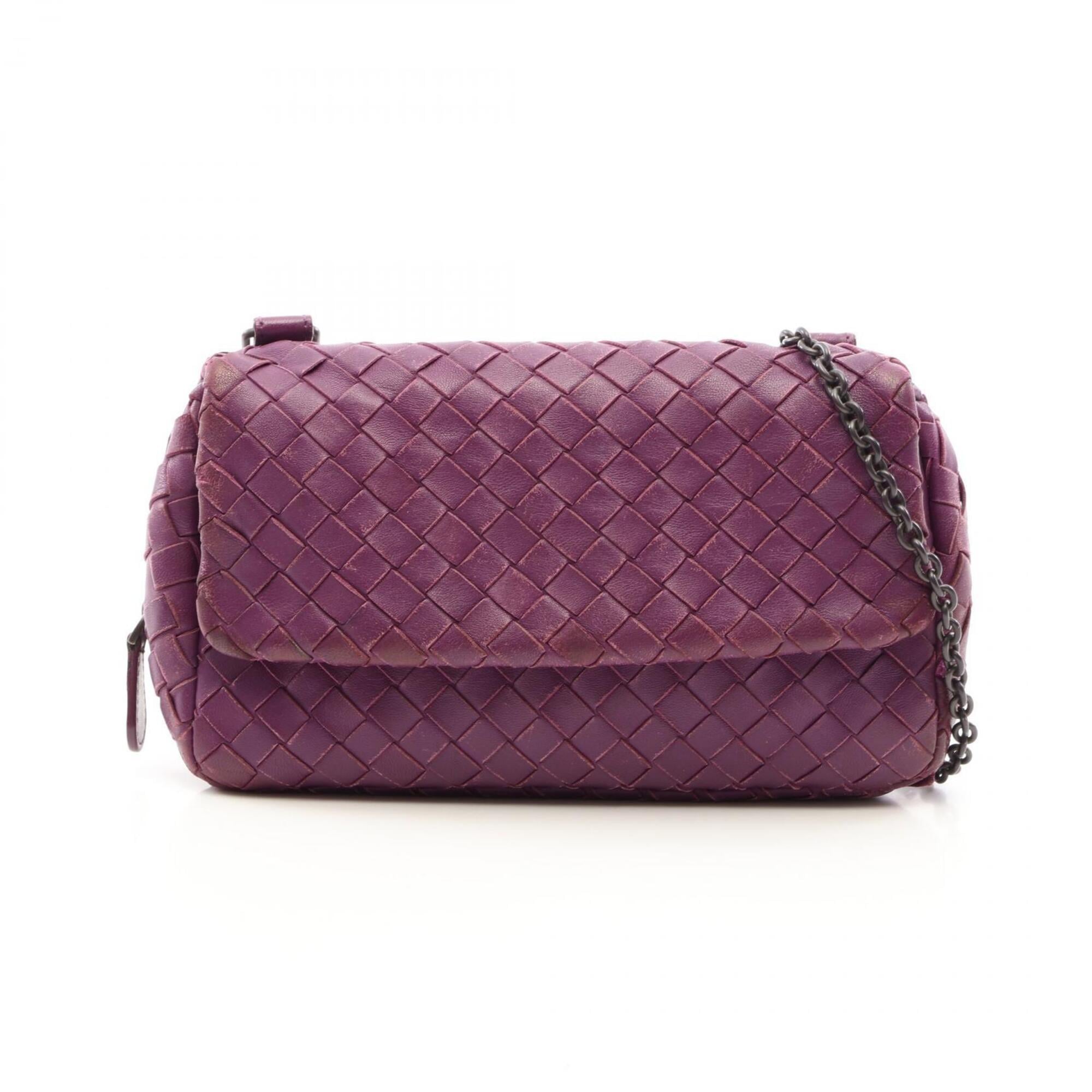 Bottega Veneta Intrecciato Purple Leather Handbag Shoulder Bag (Pre-Owned)