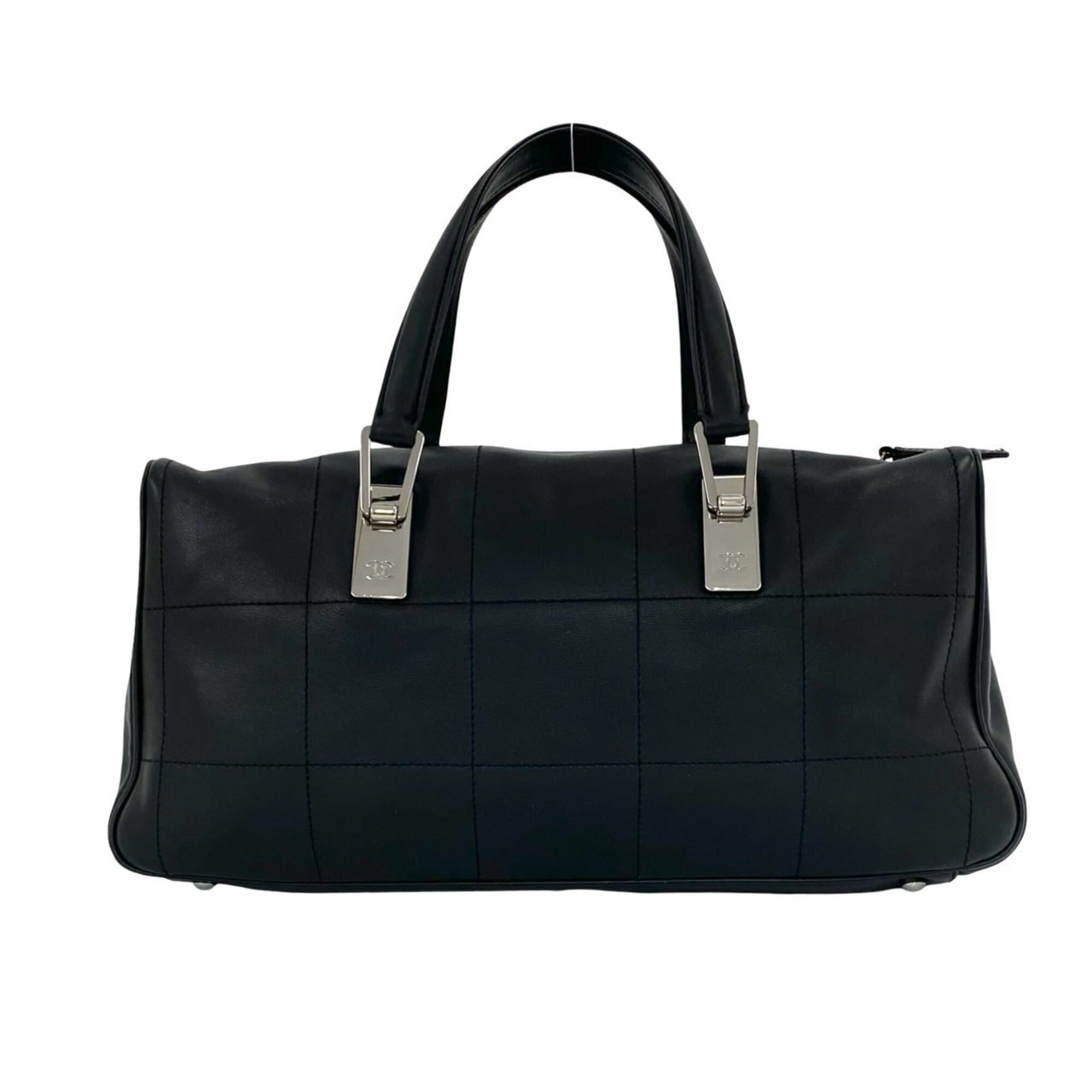 Chanel Black Leather Boston Bag Handbag (Pre-Owned)
