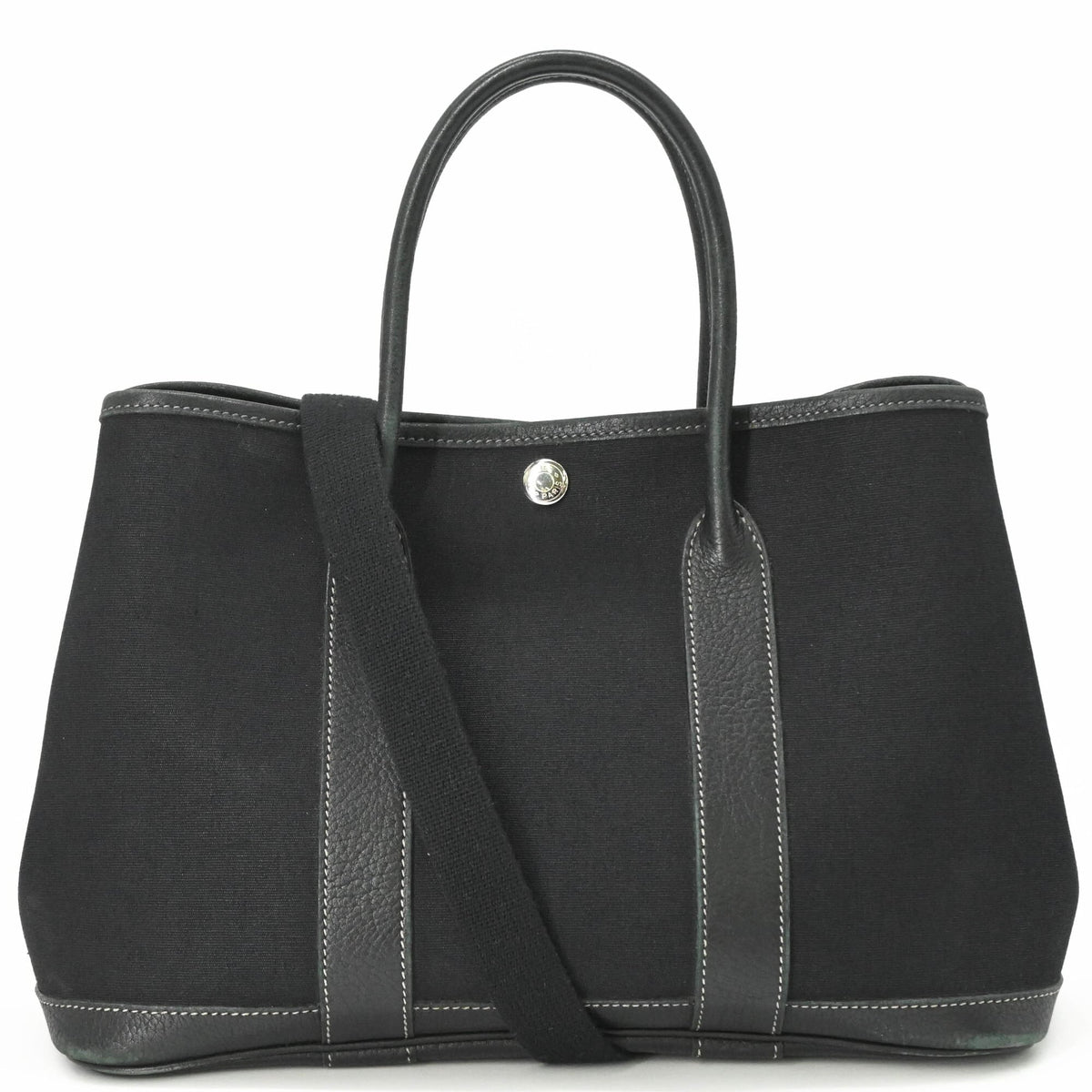 Hermes Garden Black Toile Officier Handbag Tote Bag (Pre-Owned)