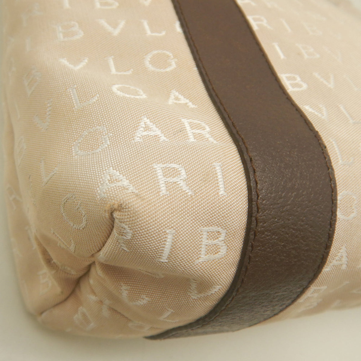 Bvlgari Logomania Beige Brown Canvas Leather Tote Bag (Pre-Owned)