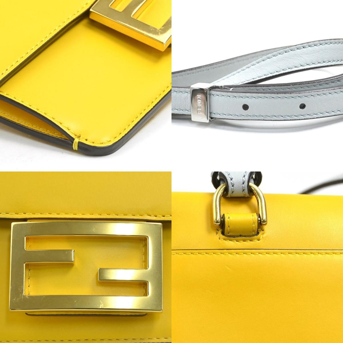 Fendi Light Gray Yellow Leather Shoulder Bag (Pre-Owned)