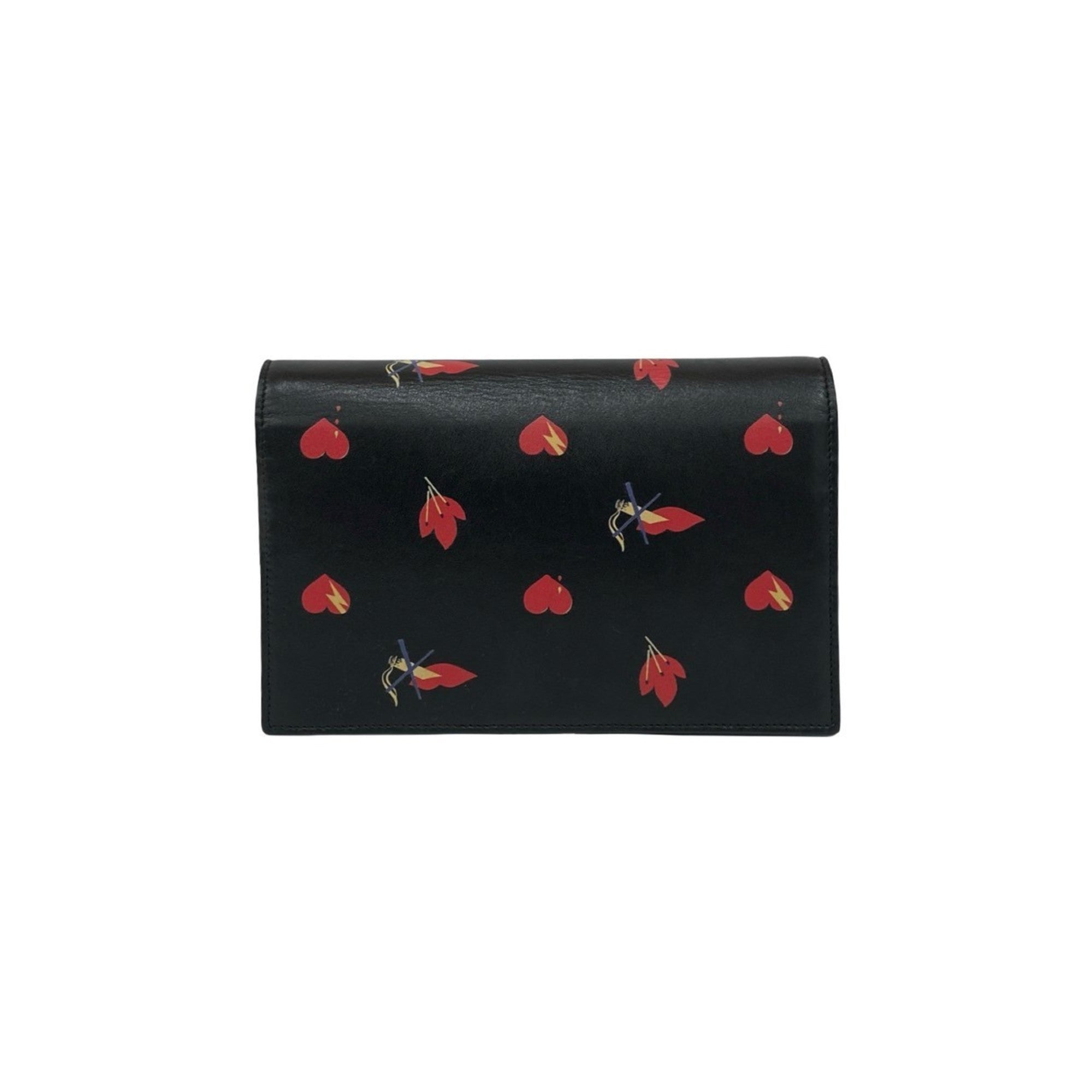 Yves Saint Laurent Black Red Color Leather Shoulder Bag (Pre-Owned)