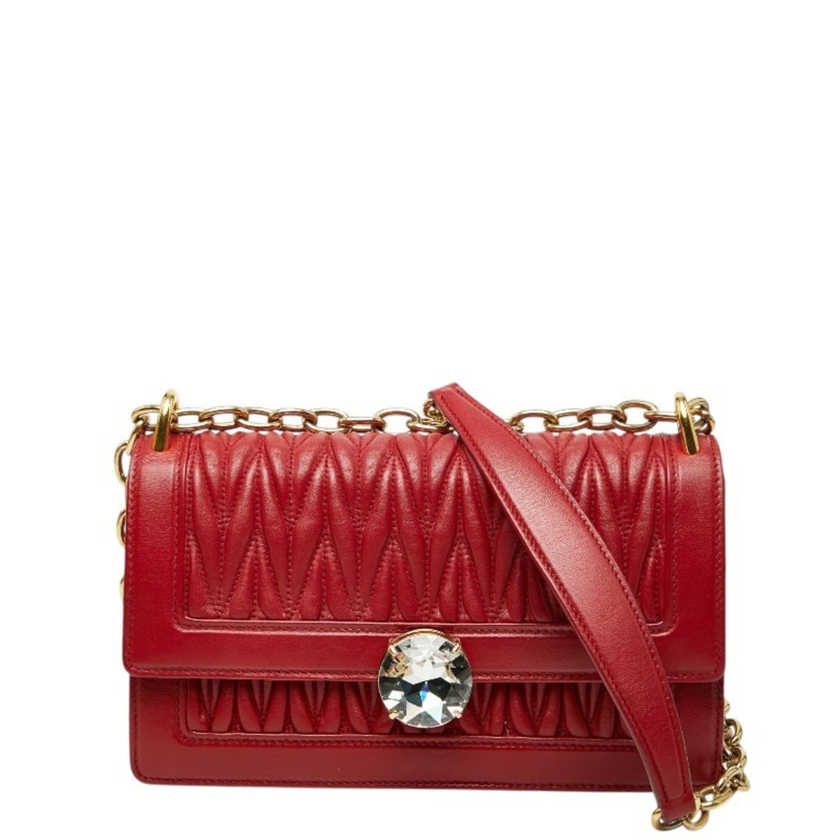 Miu Miu Matelasse Red Color Leather Shoulder Bag (Pre-Owned)