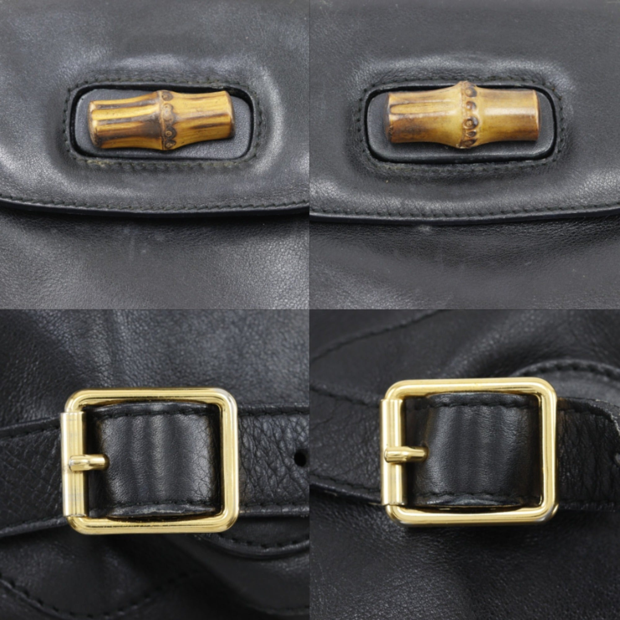 Gucci Black Bamboo Leather Backpack (Pre-Owned)