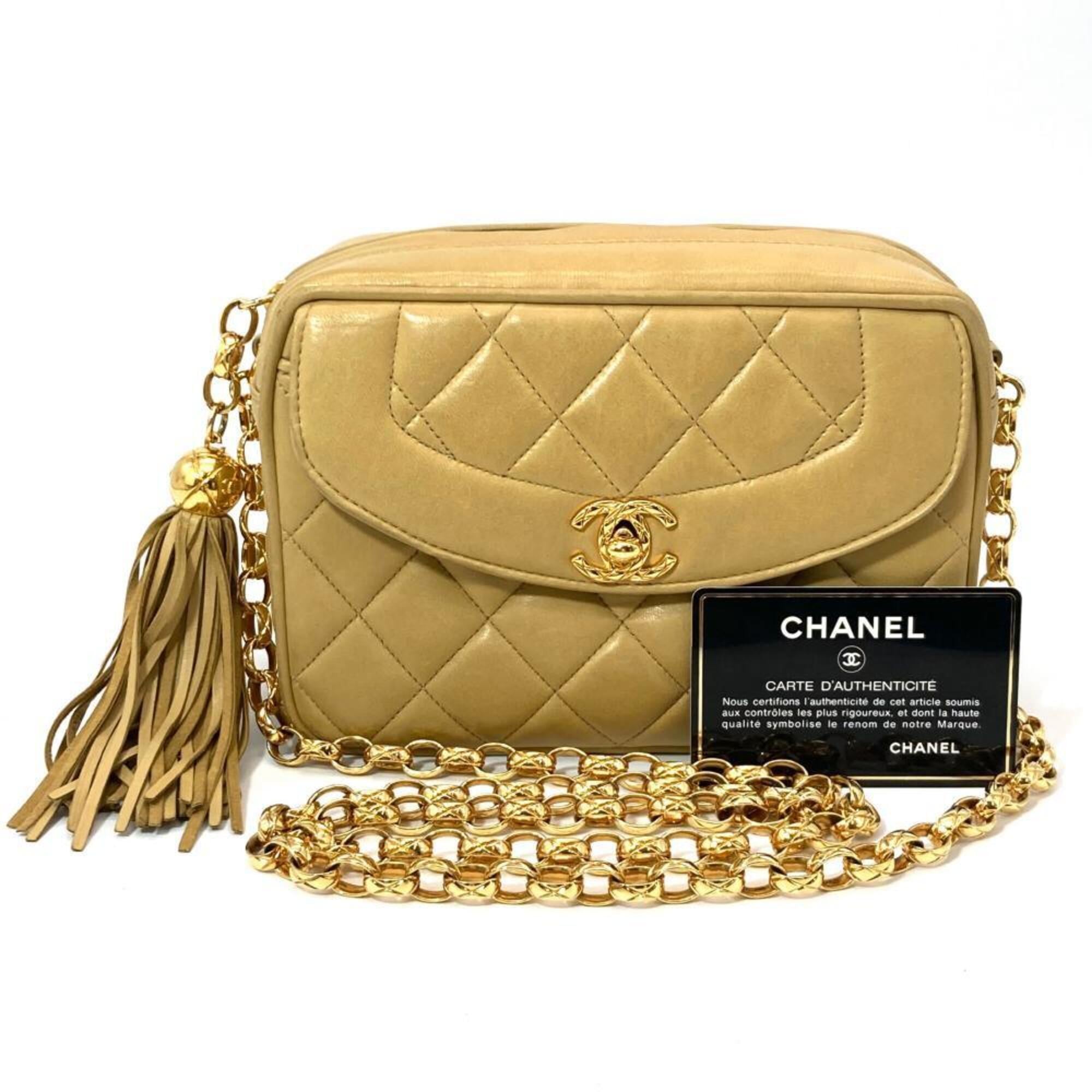 Chanel Beige Beige Gold Black Shoulder Bag (Pre-Owned)