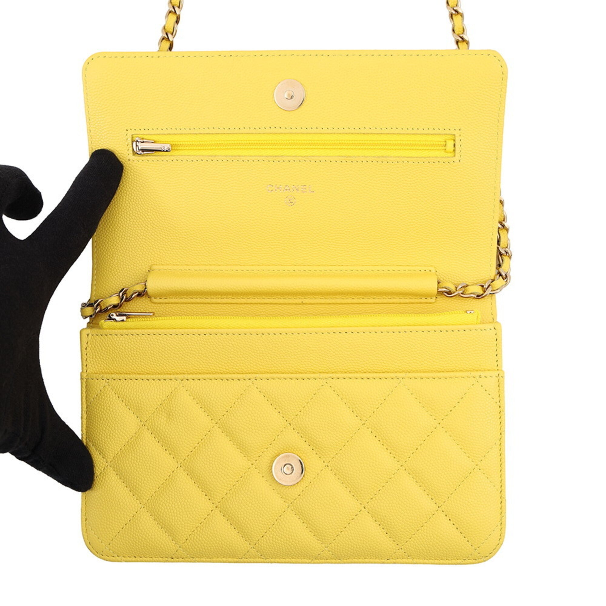 Chanel Yellow Grained Calfskin Chain/Shoulder Wallet (Pre-Owned)