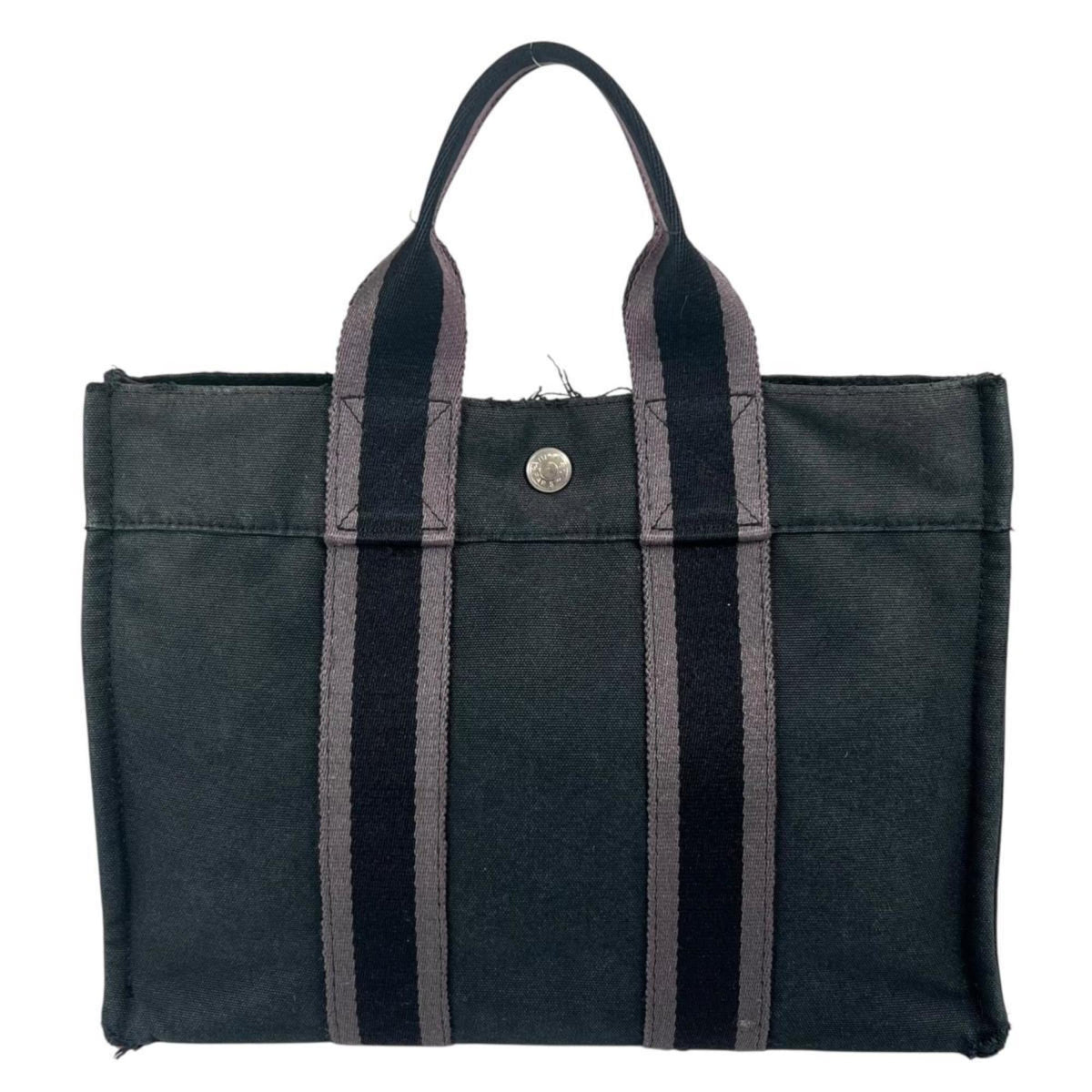 Hermes Black Canvas Handbag Tote Bag (Pre-Owned)