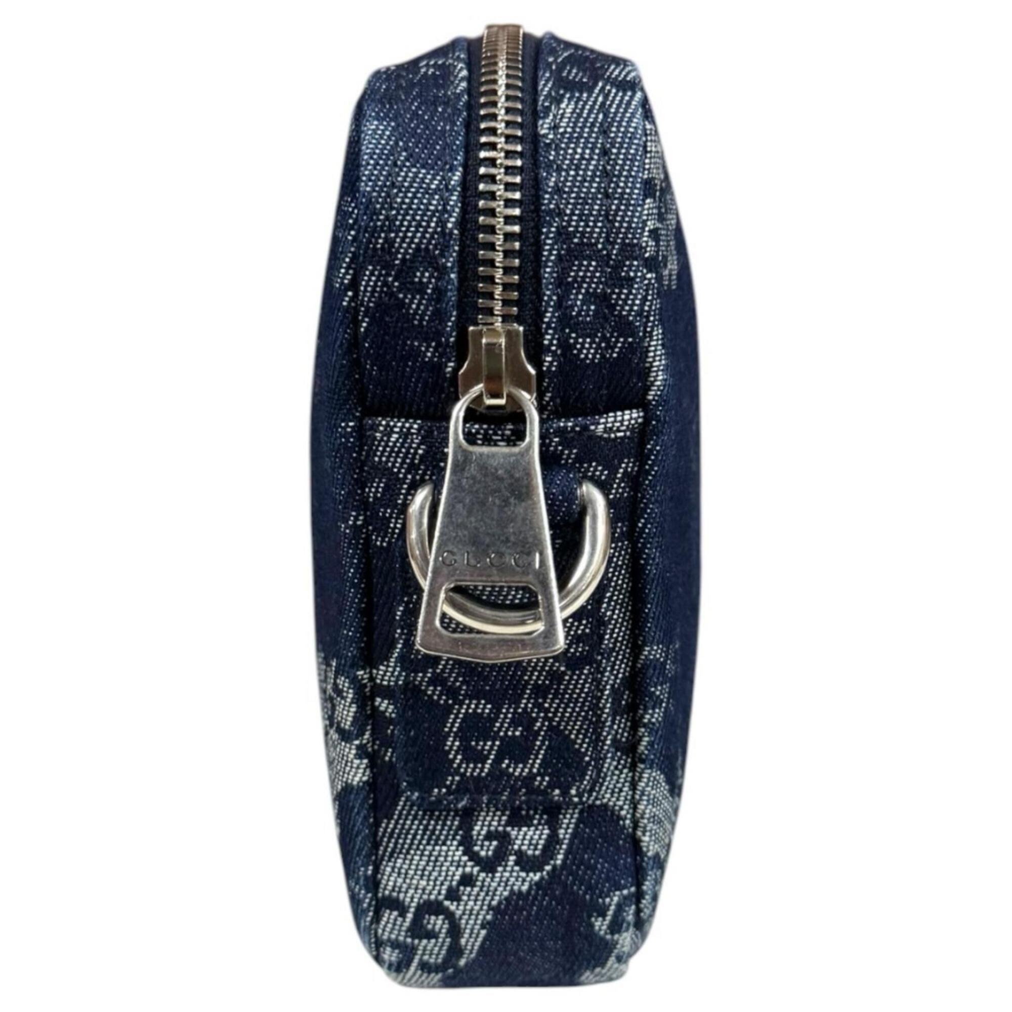 Gucci Navy Denim Leather Shoulder Bag (Pre-Owned)