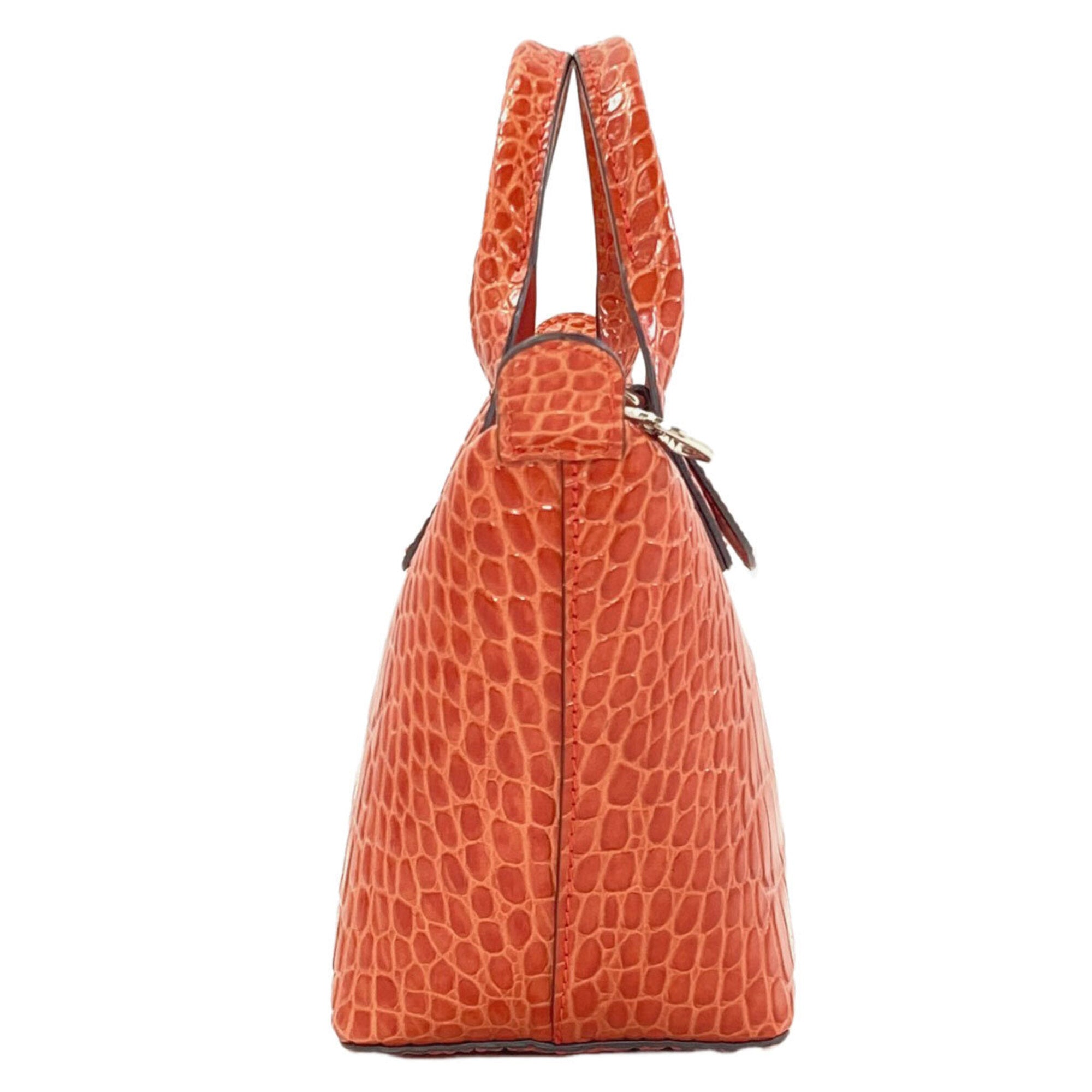 Longchamp Le Pliage Brown Orange Leather Handbag (Pre-Owned)