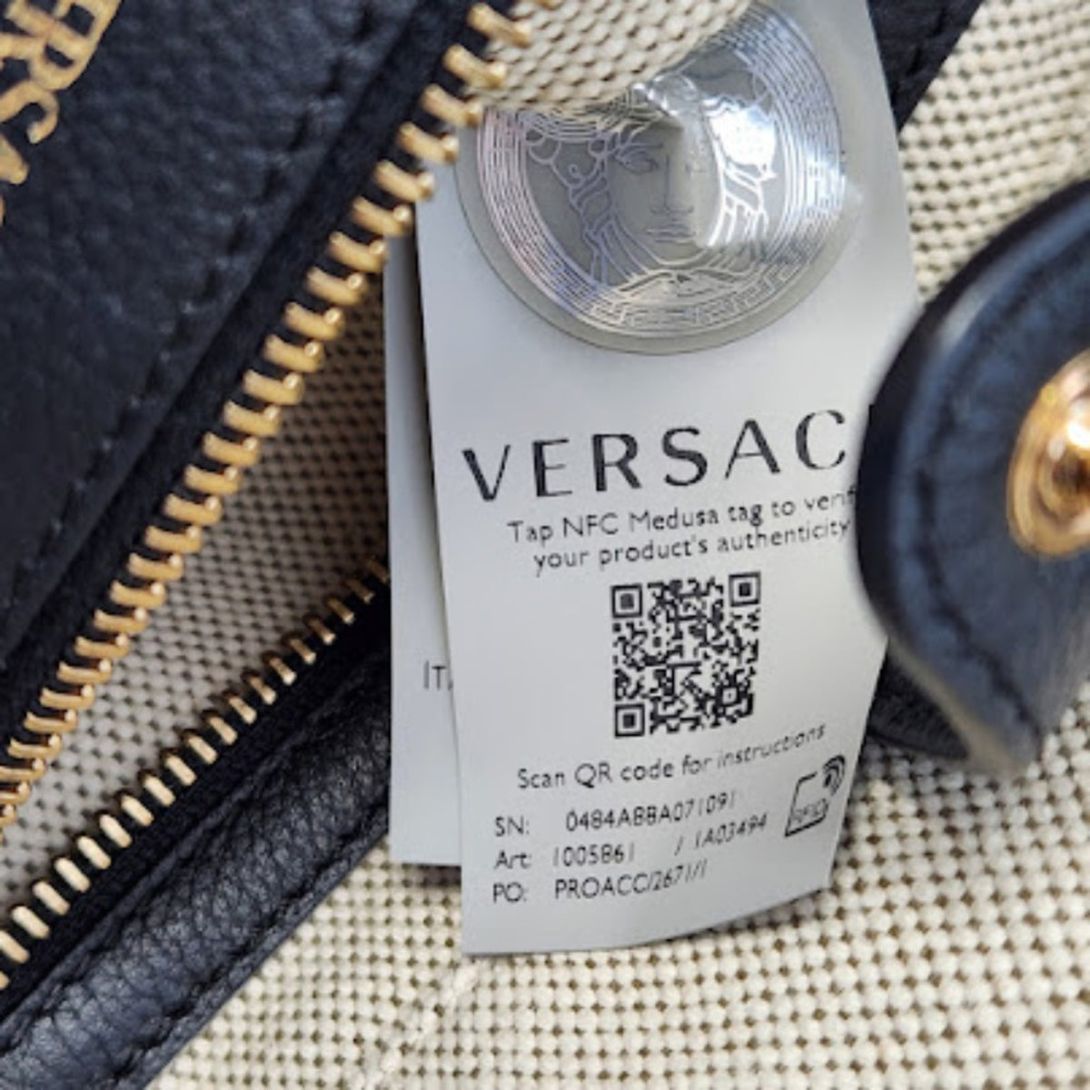 Versace Black Cotton Handbag Tote Bag (Pre-Owned)