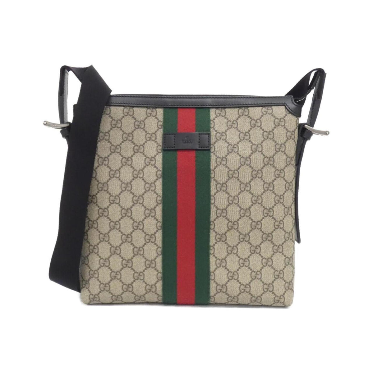 Gucci Beige Black Gg Supreme Canvas Shoulder Bag (Pre-Owned)