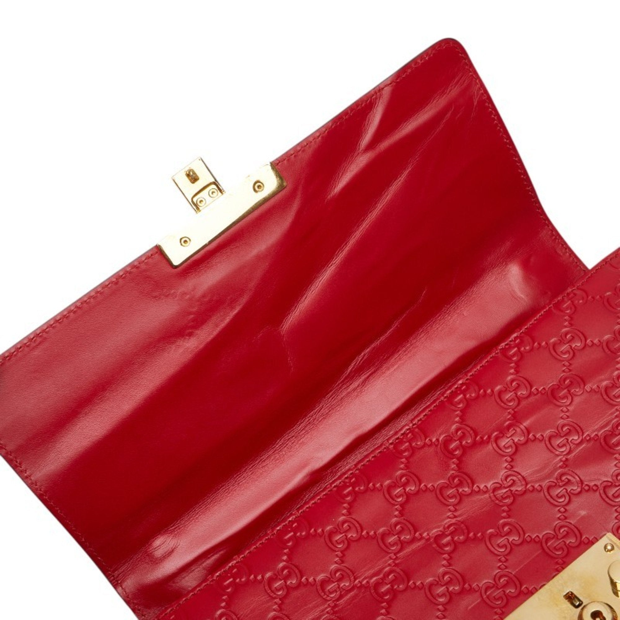 Gucci Padlock Red Color Leather Shoulder Bag (Pre-Owned)