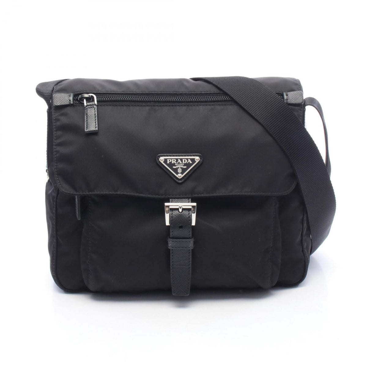 Prada Black Nylon Leather Handbag Shoulder Bag (Pre-Owned)