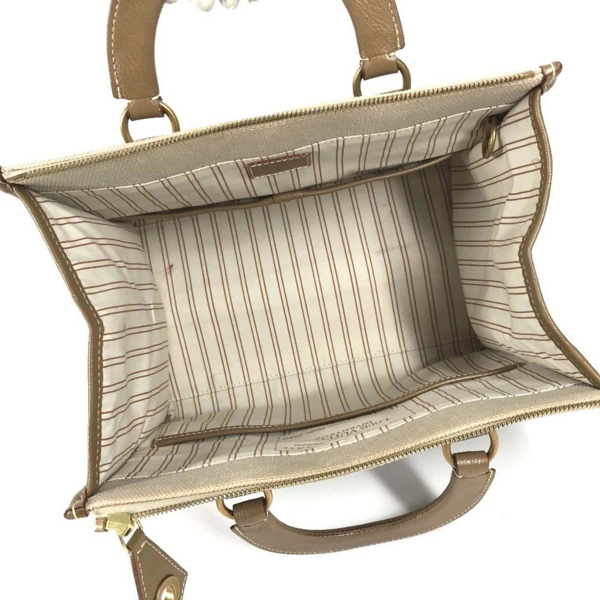 Louis Vuitton Beige Leather Canvas Handbag Tote Bag (Pre-Owned)