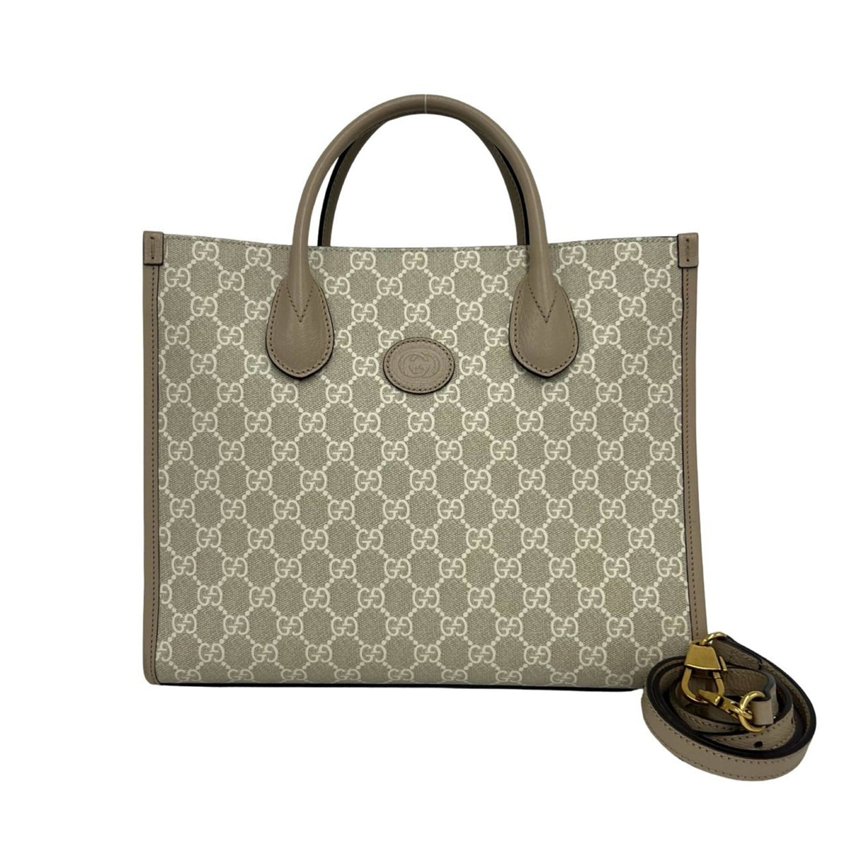 Gucci Beige Leather Elastane Handbag Shoulder Bag Tote Bag (Pre-Owned)