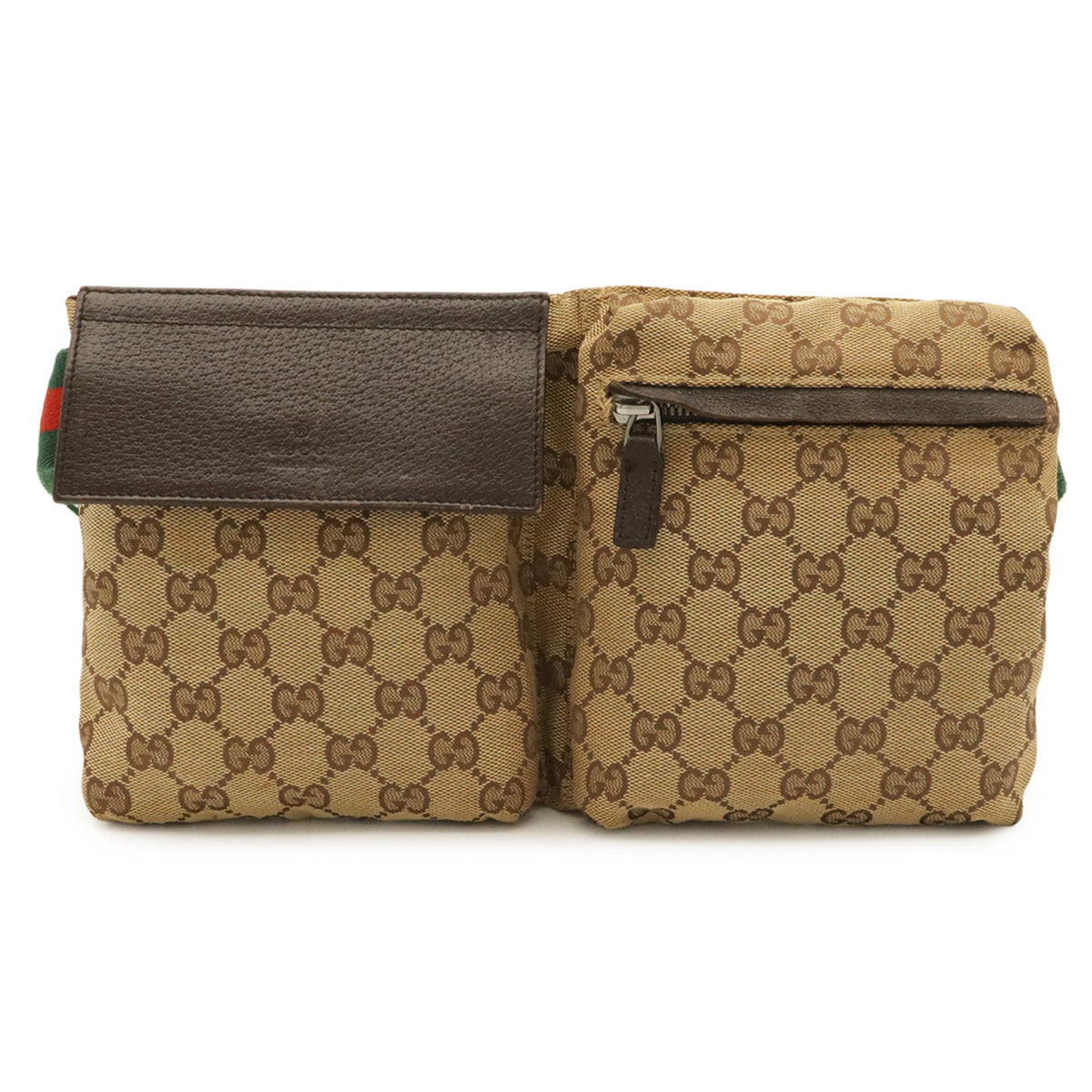 Gucci Gg Canvas Beige Dark Brown Green Khaki Red Color Canvas Leather Pouch Sling Bag (Pre-Owned)